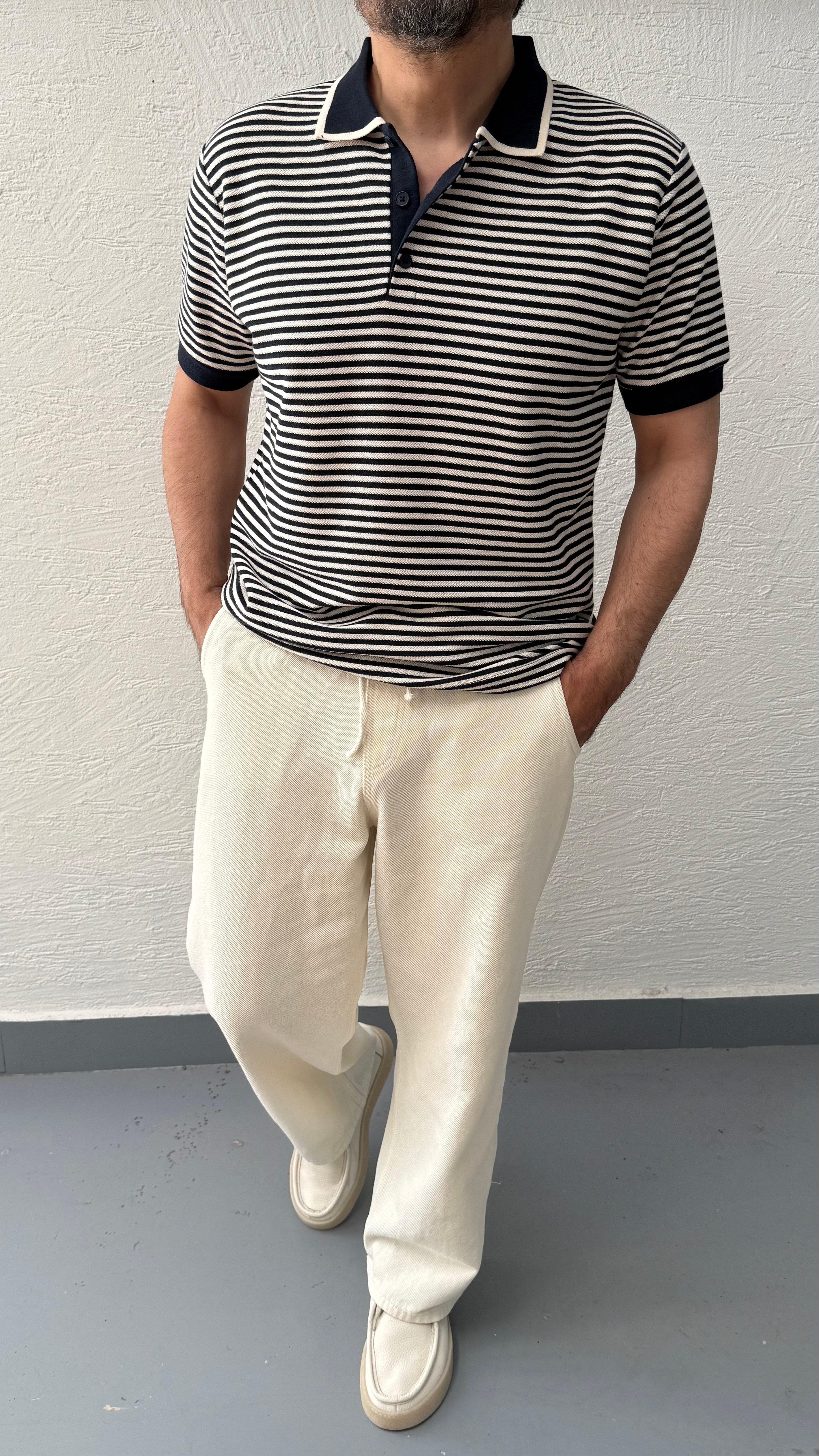 Çizgili Polo Yaka T-Shirt