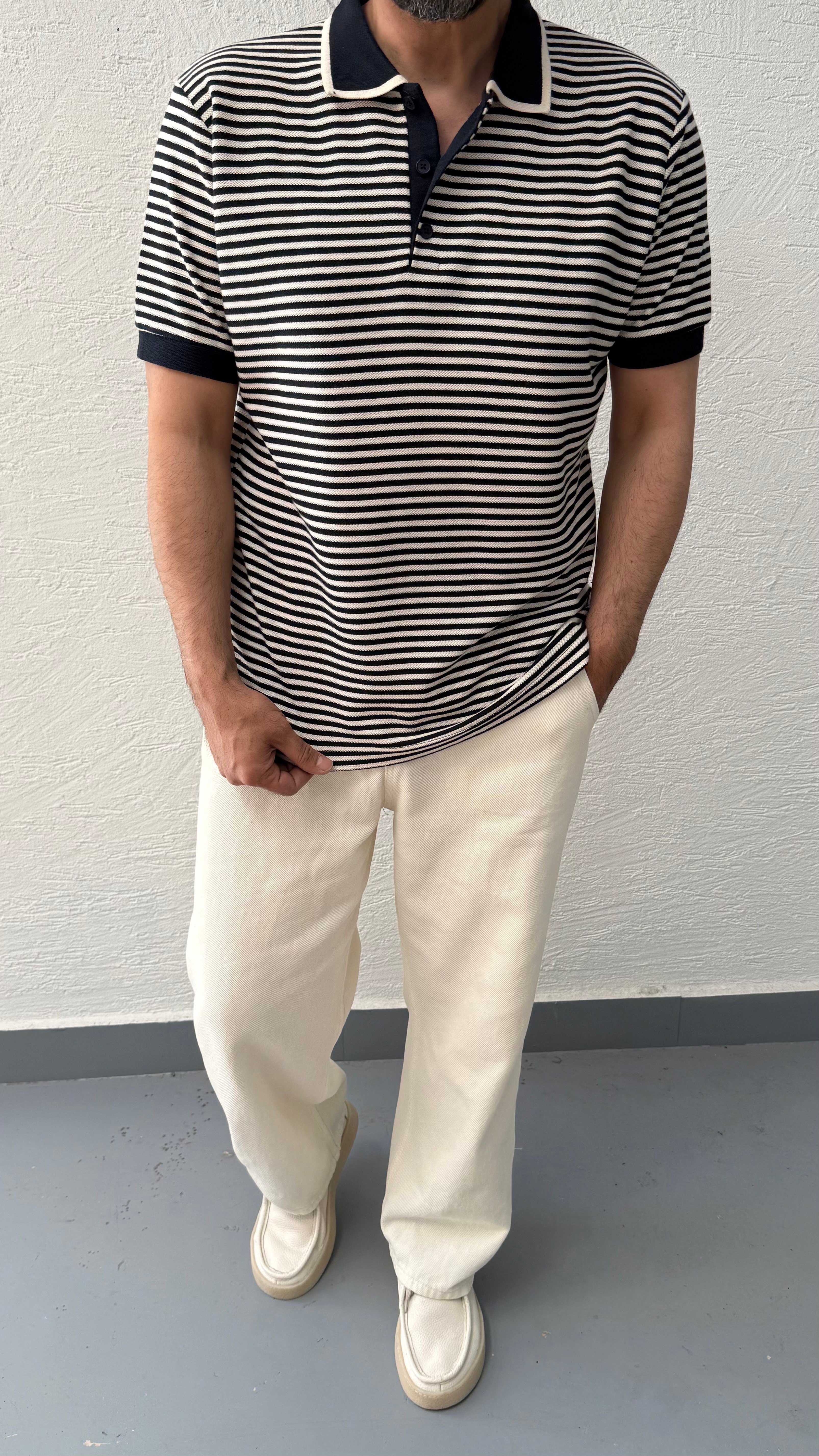 Çizgili Polo Yaka T-Shirt Kahve