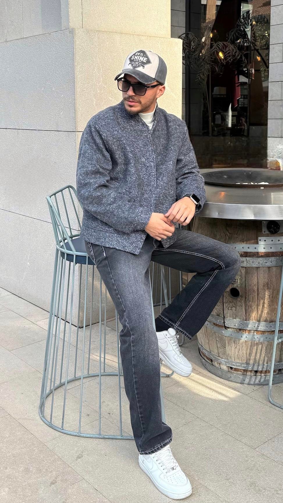 Düğmeli Astarlı Kaşe Crop Ceket