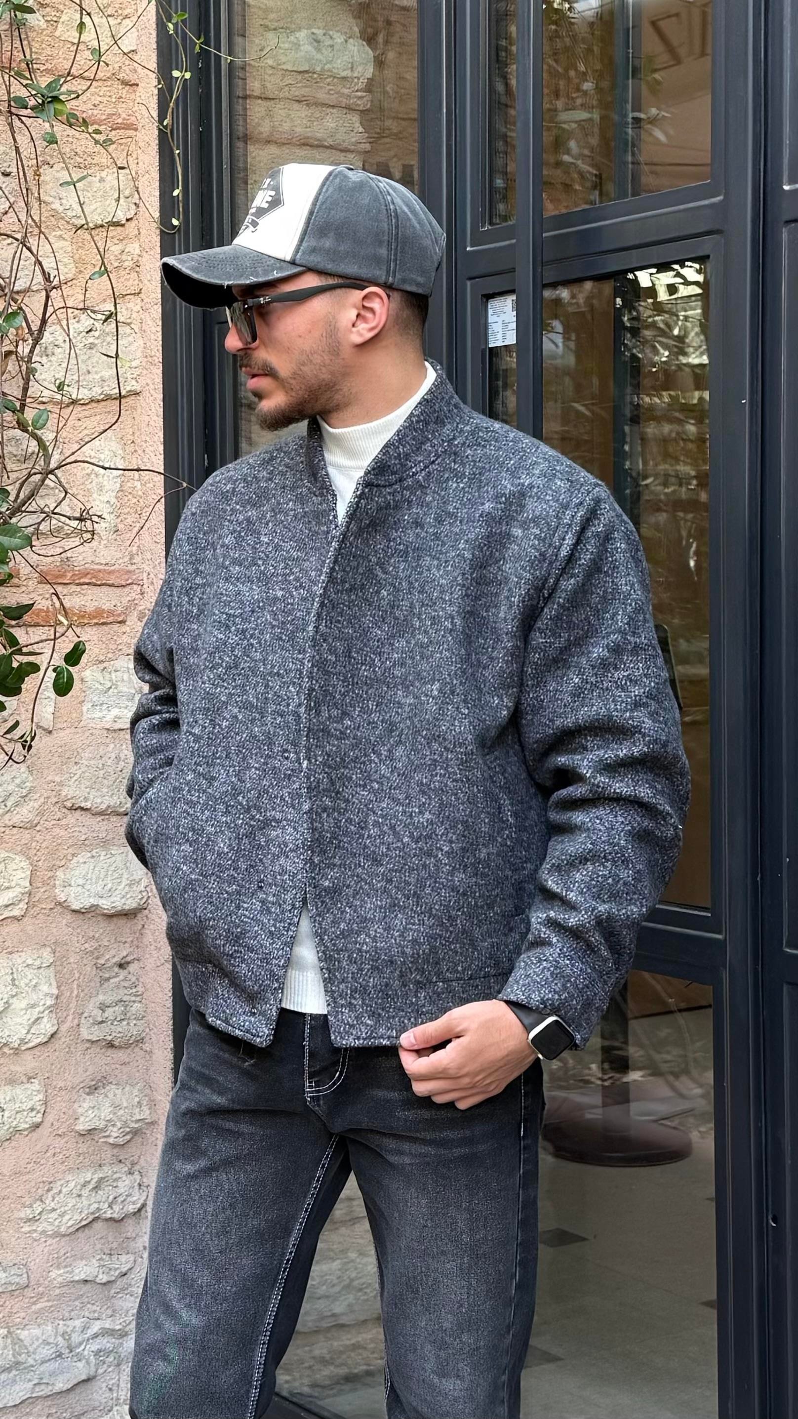 Düğmeli Astarlı Kaşe Crop Ceket