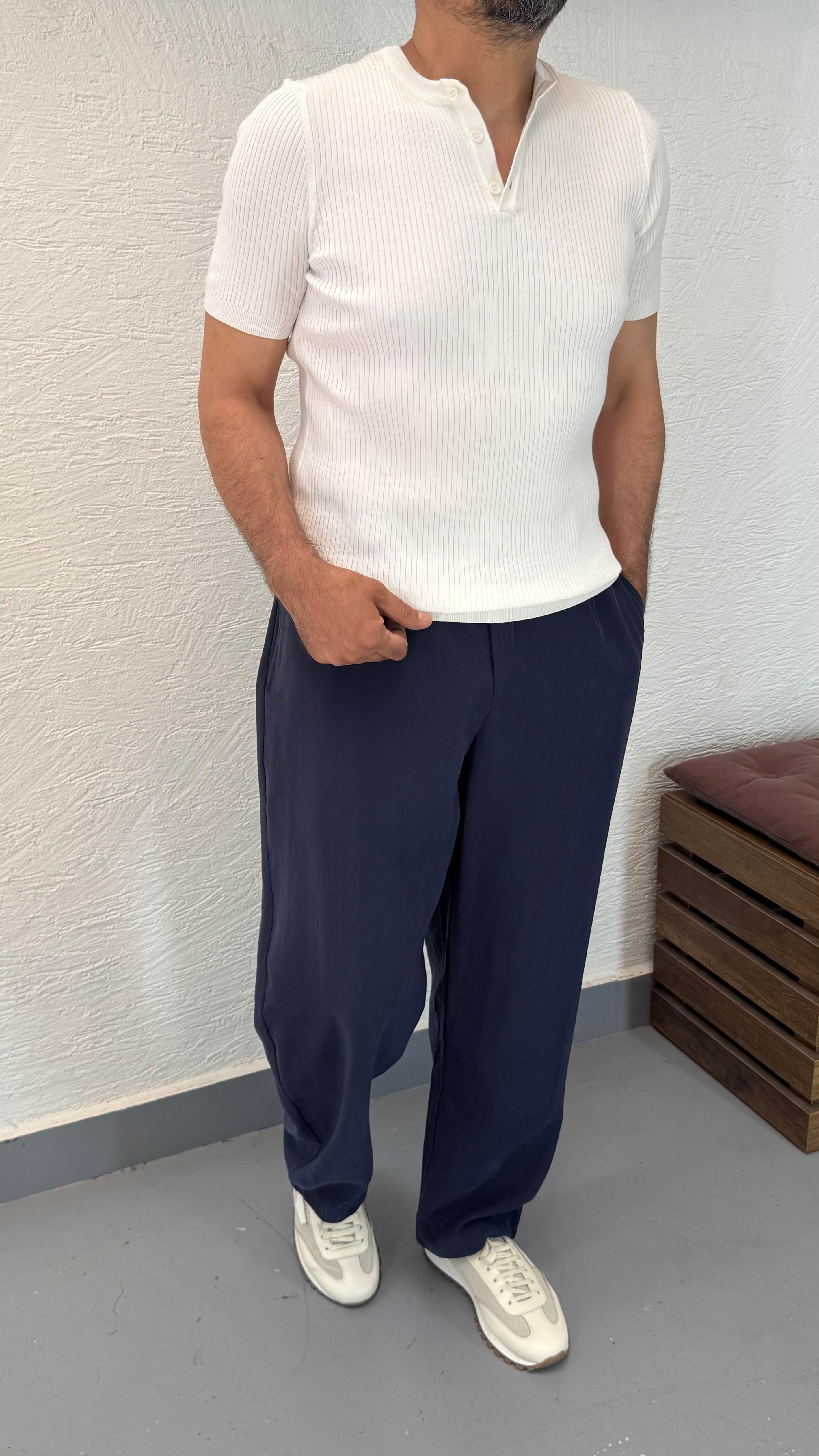 Henley Yaka Düğmeli Triko