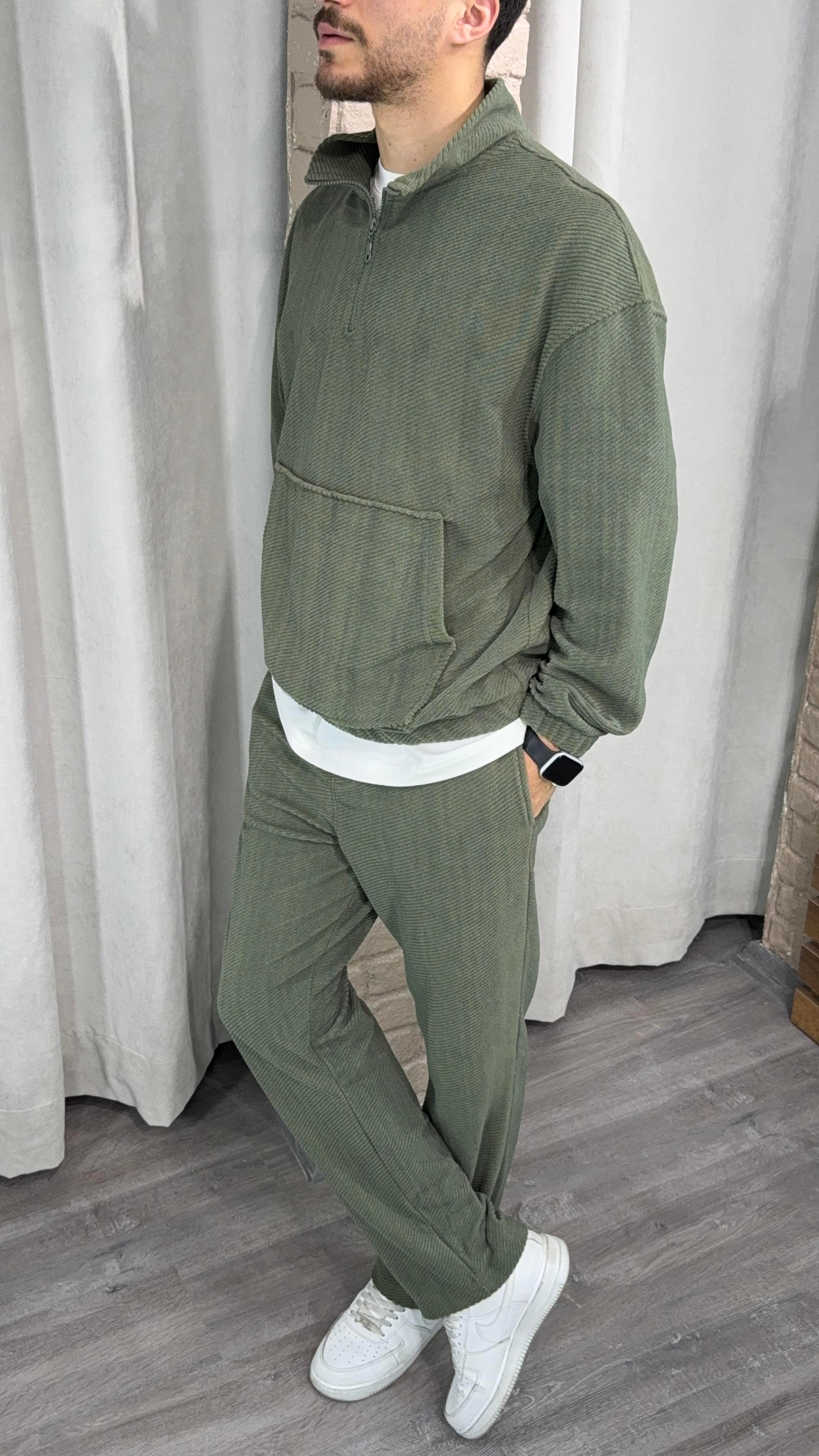 Kadife Oversize Fermuarlı Sweat ve Baggy Kadife Pantolon