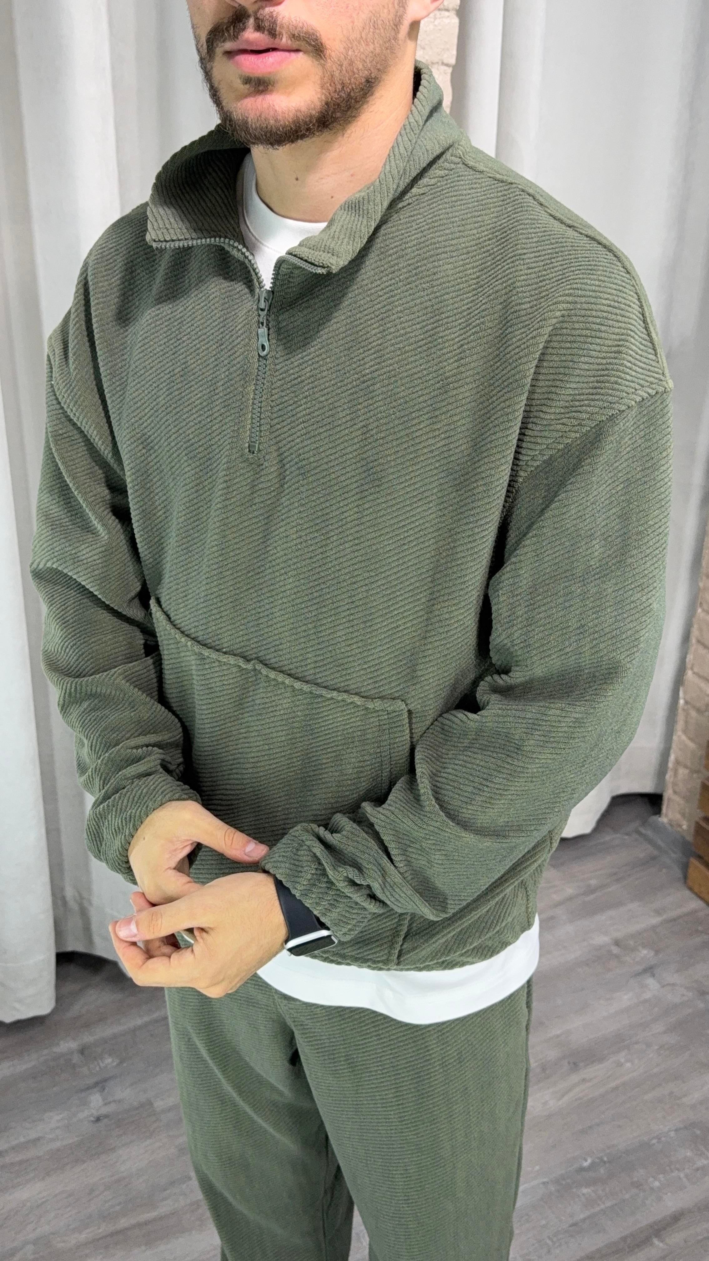Kadife Oversize Fermuarlı Sweat ve Baggy Kadife Pantolon