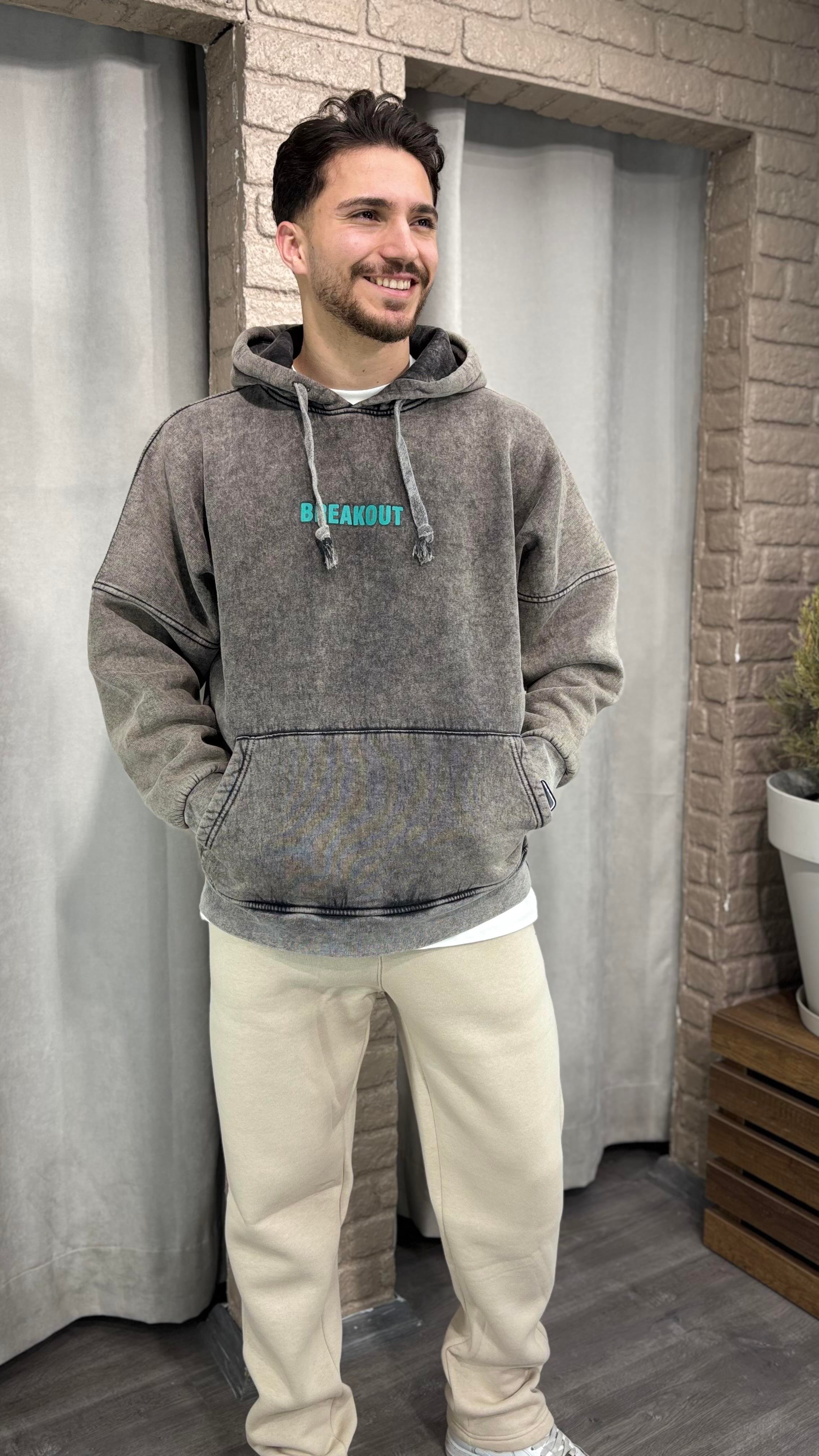 Kapüşonlu Şardonlu Baskılı Sweatshirt
