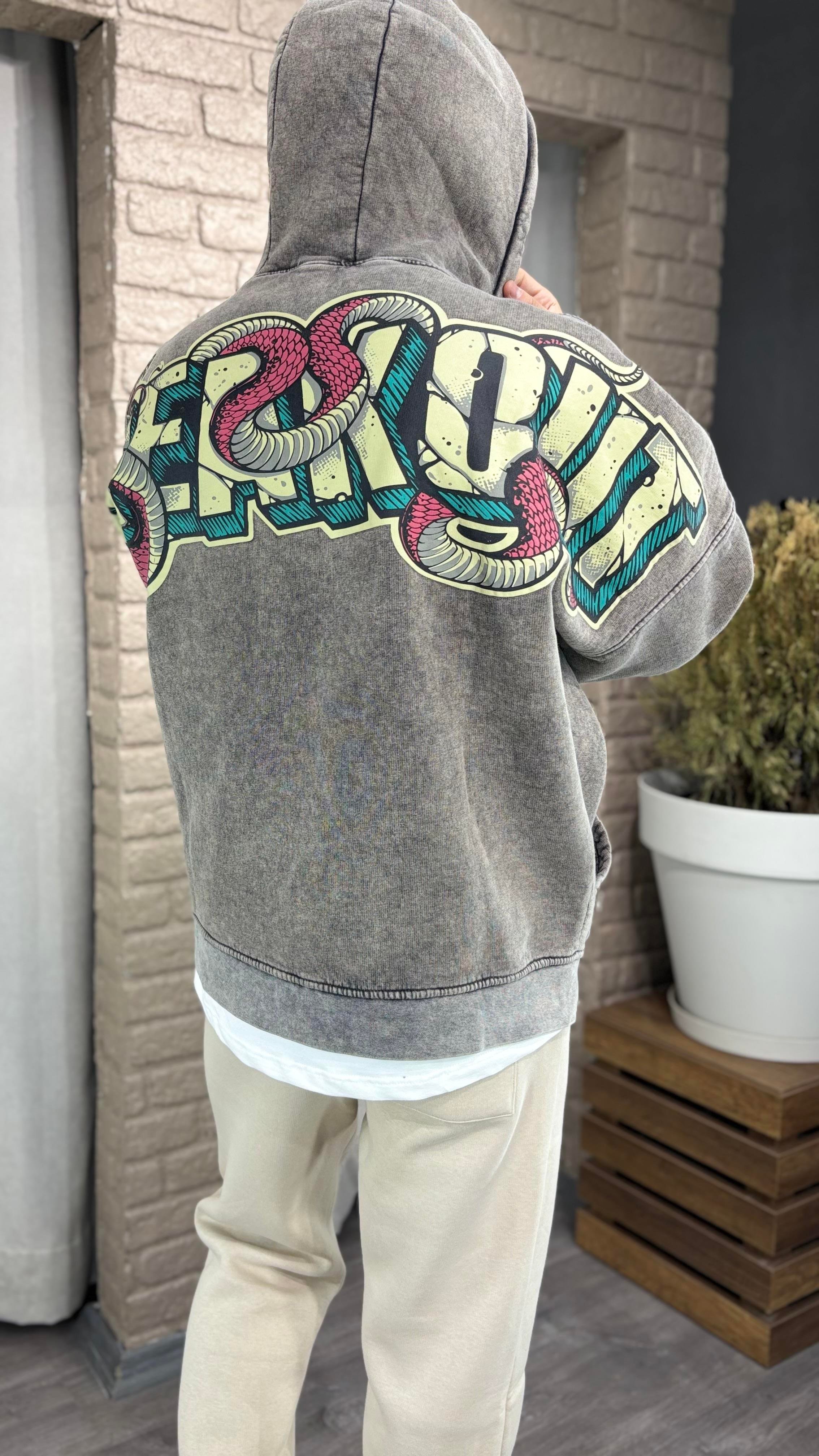 Kapüşonlu Şardonlu Baskılı Sweatshirt
