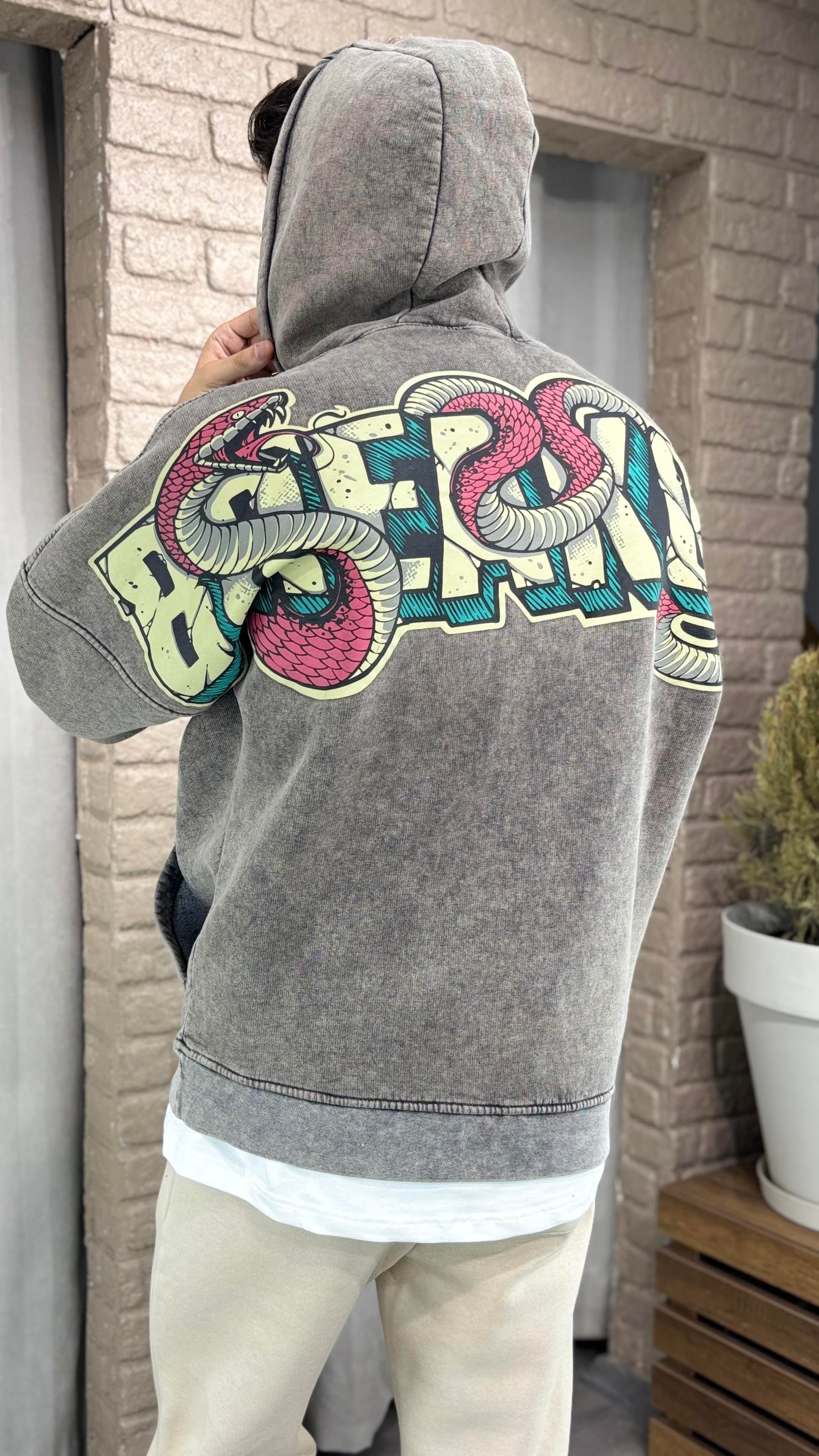 Kapüşonlu Şardonlu Baskılı Sweatshirt