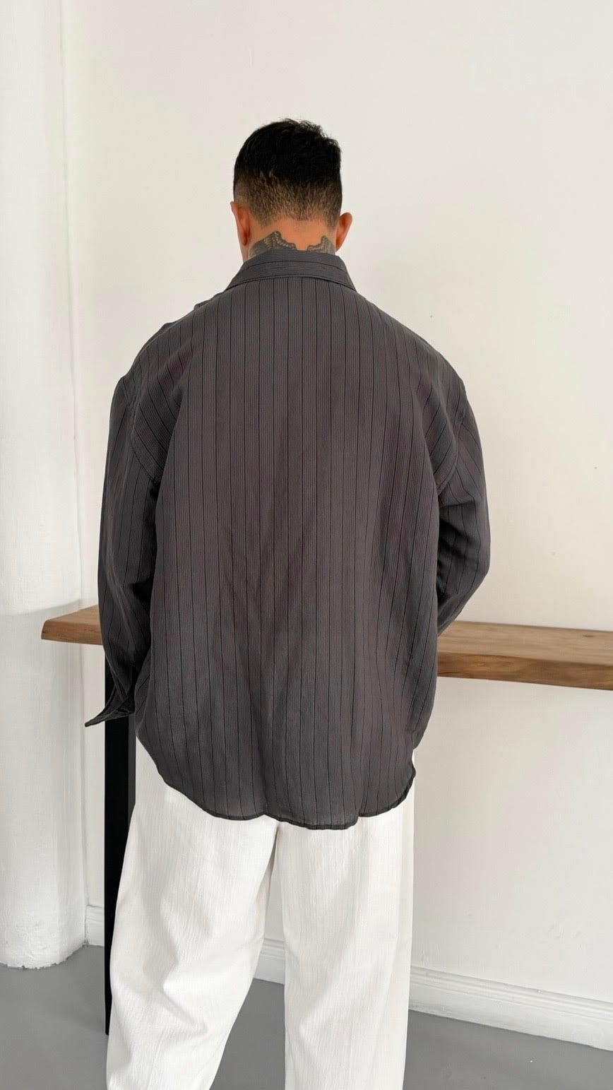Modal Oversize Çizgili Gömlek