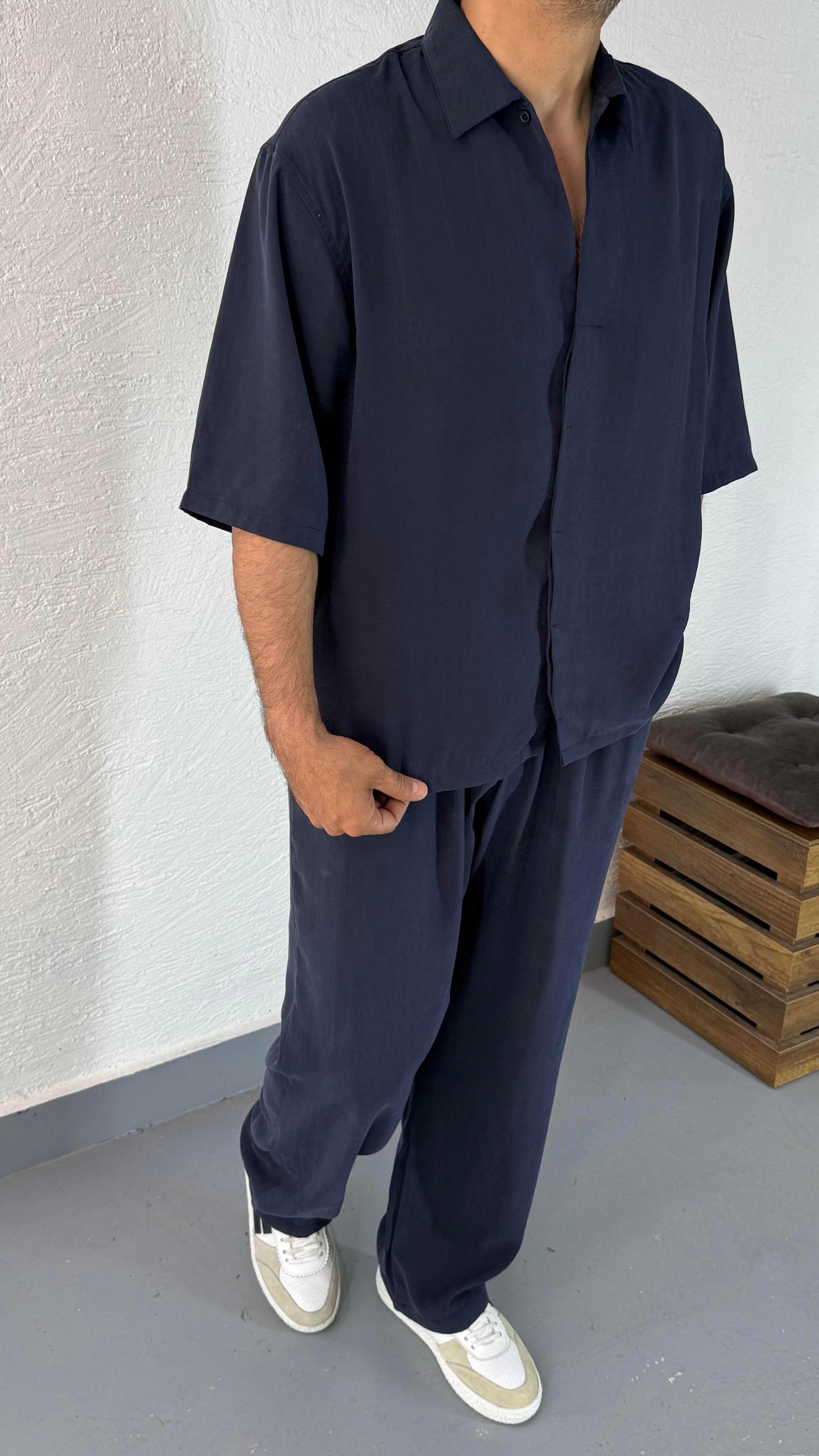 Modal Yıkamalı Oversize Gömlek ve Baggy Pantolon Takım