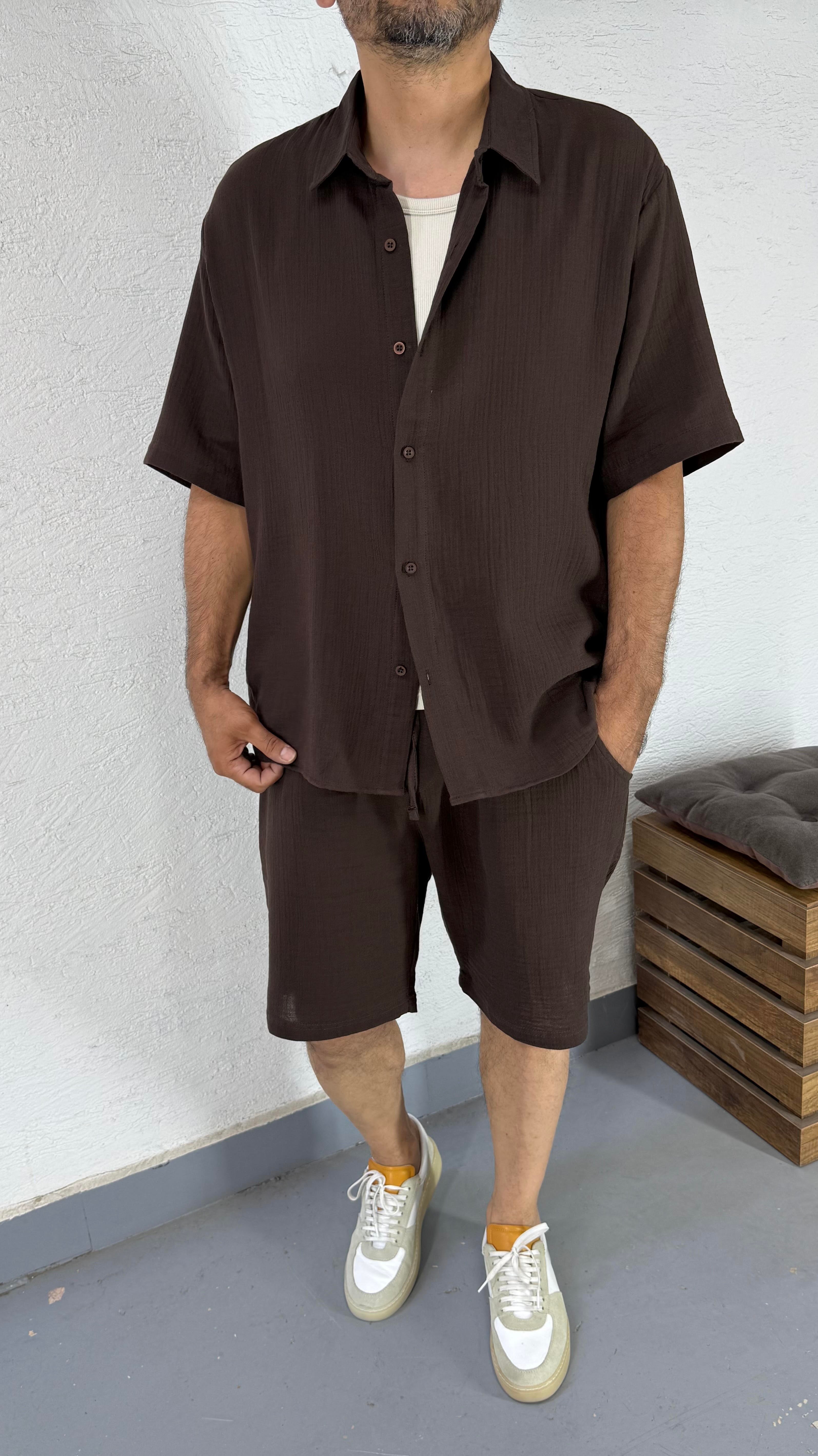 Müslin Overisze Gömlek Ve Şort Takım