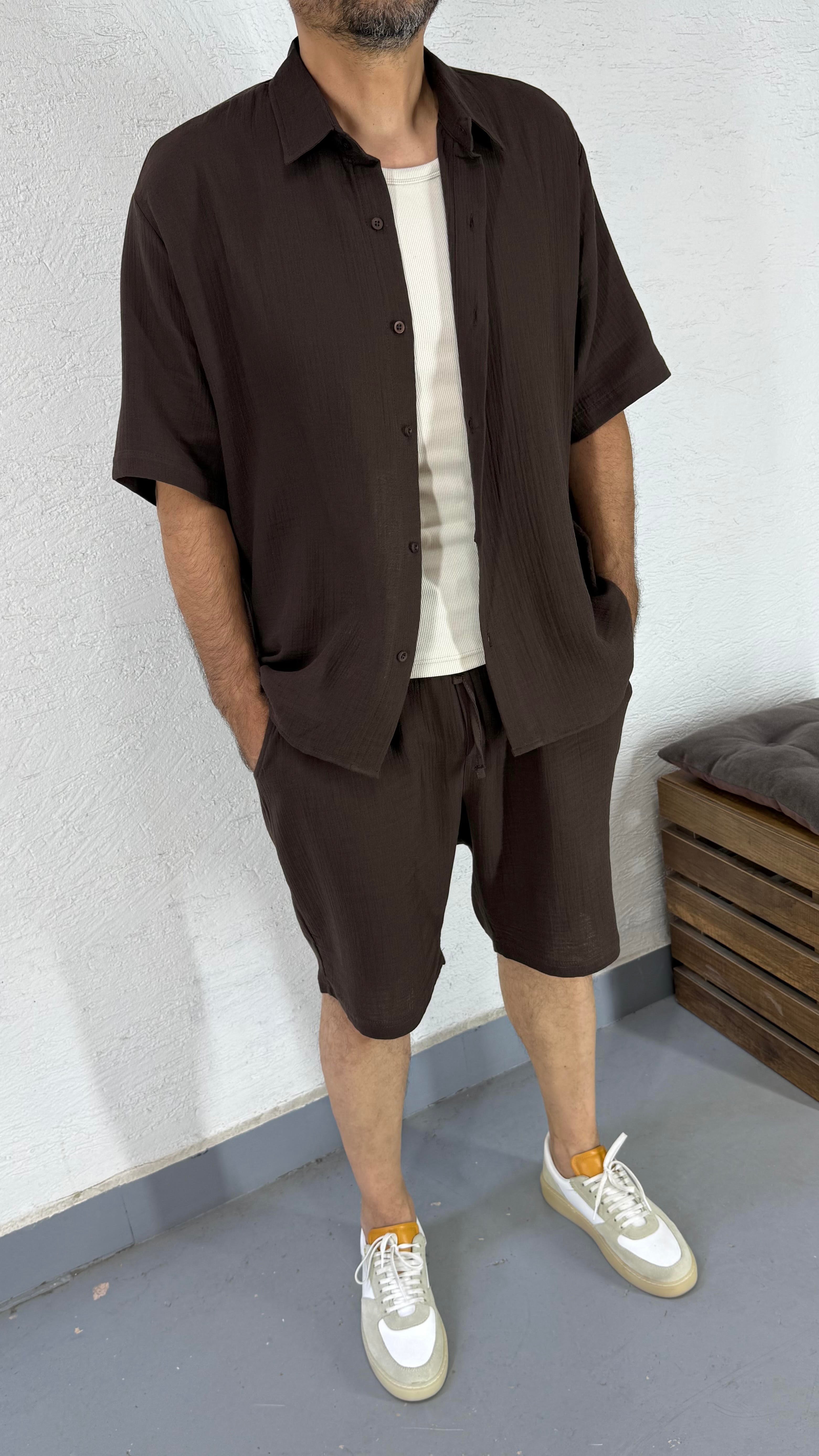 Müslin Overisze Gömlek Ve Şort Takım