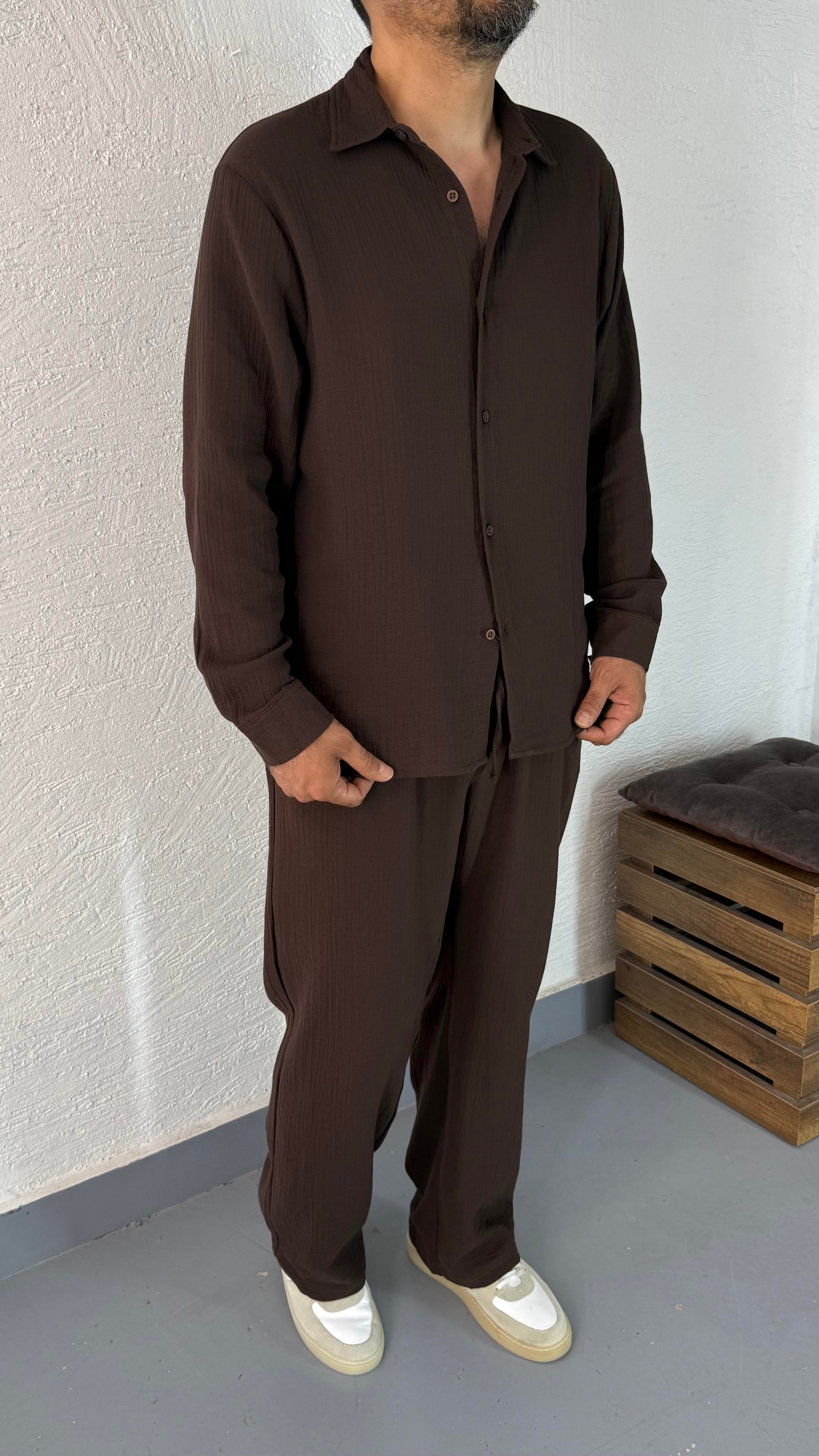 Müslin Oversize Gömlek Ve Baggy Pantolon Takım