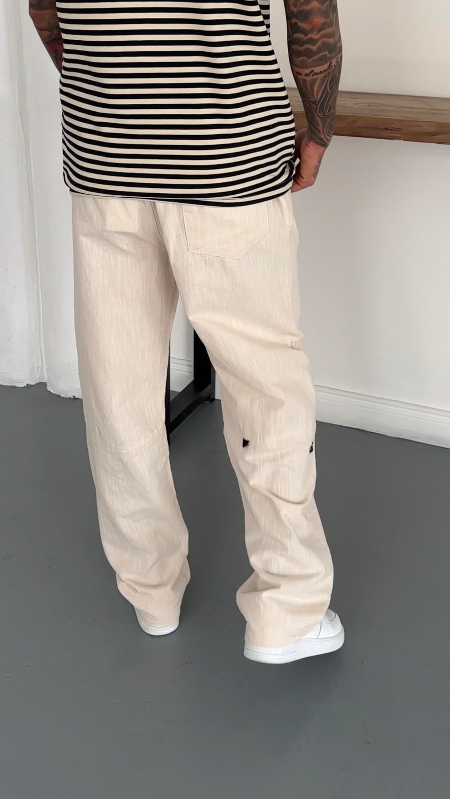 Nakış Detay Pamuk Keten Baggy Pantolon