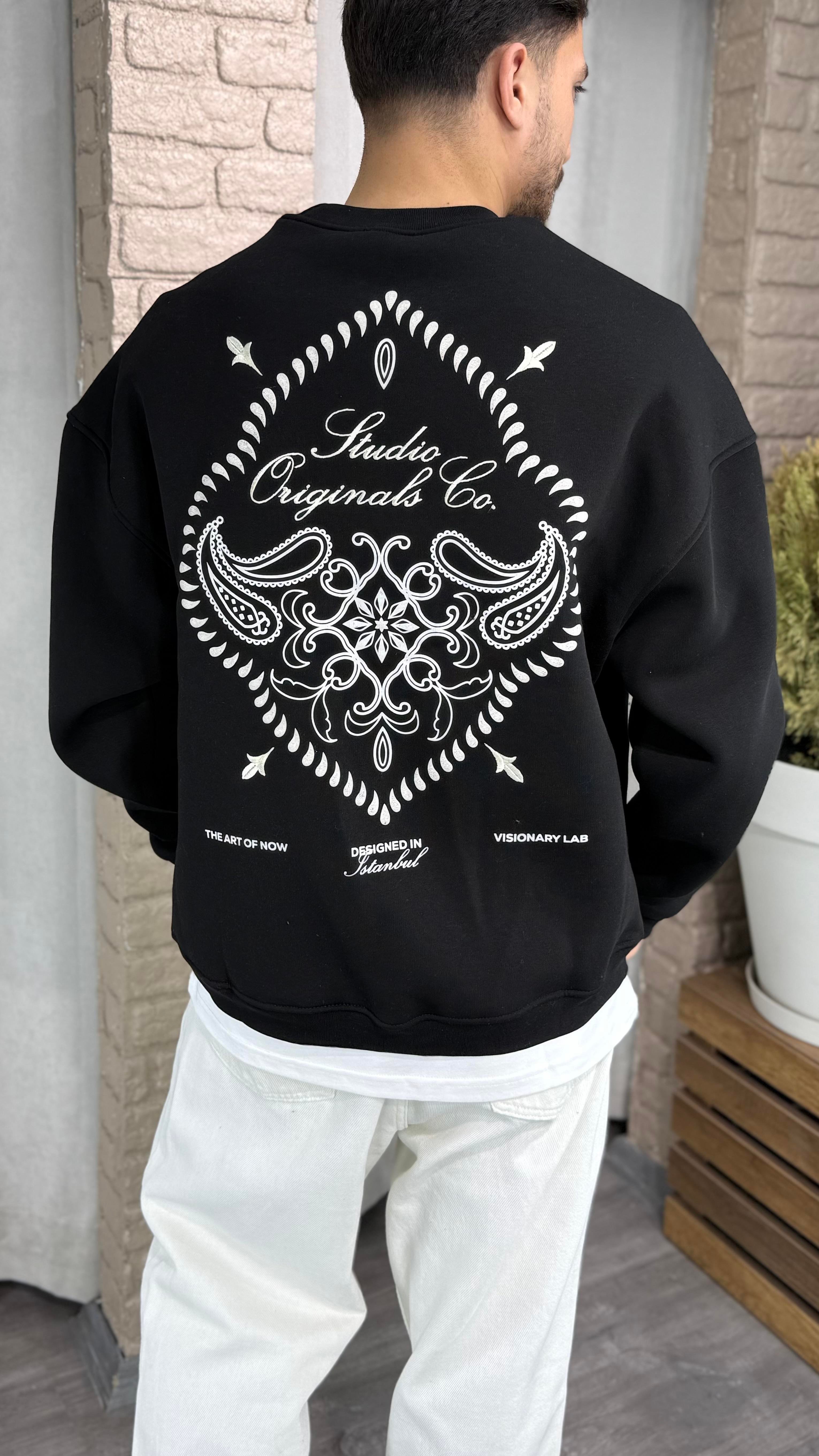 Oversize Bisiklet Yaka Baskılı Sweatshirt