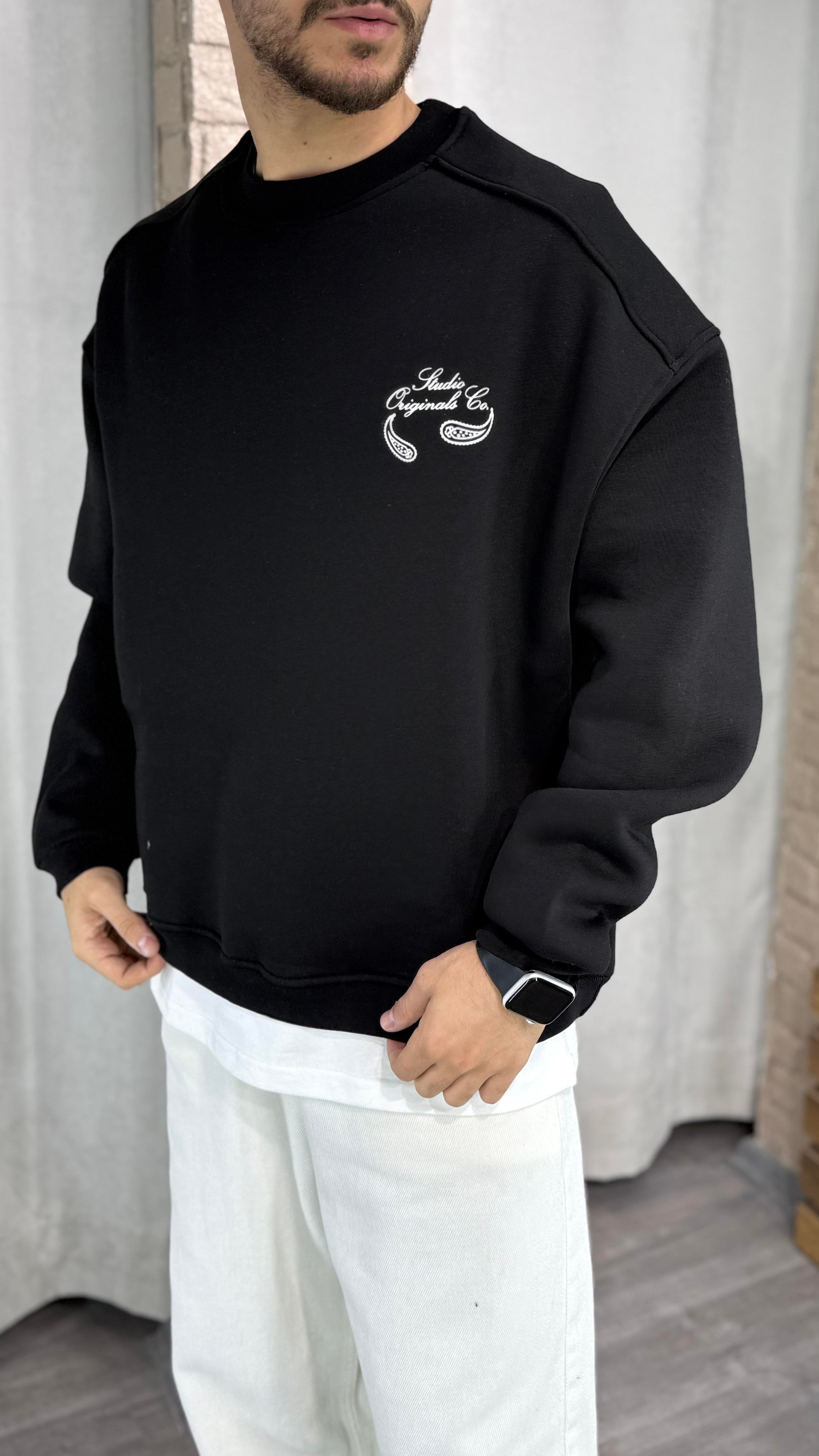 Oversize Bisiklet Yaka Baskılı Sweatshirt