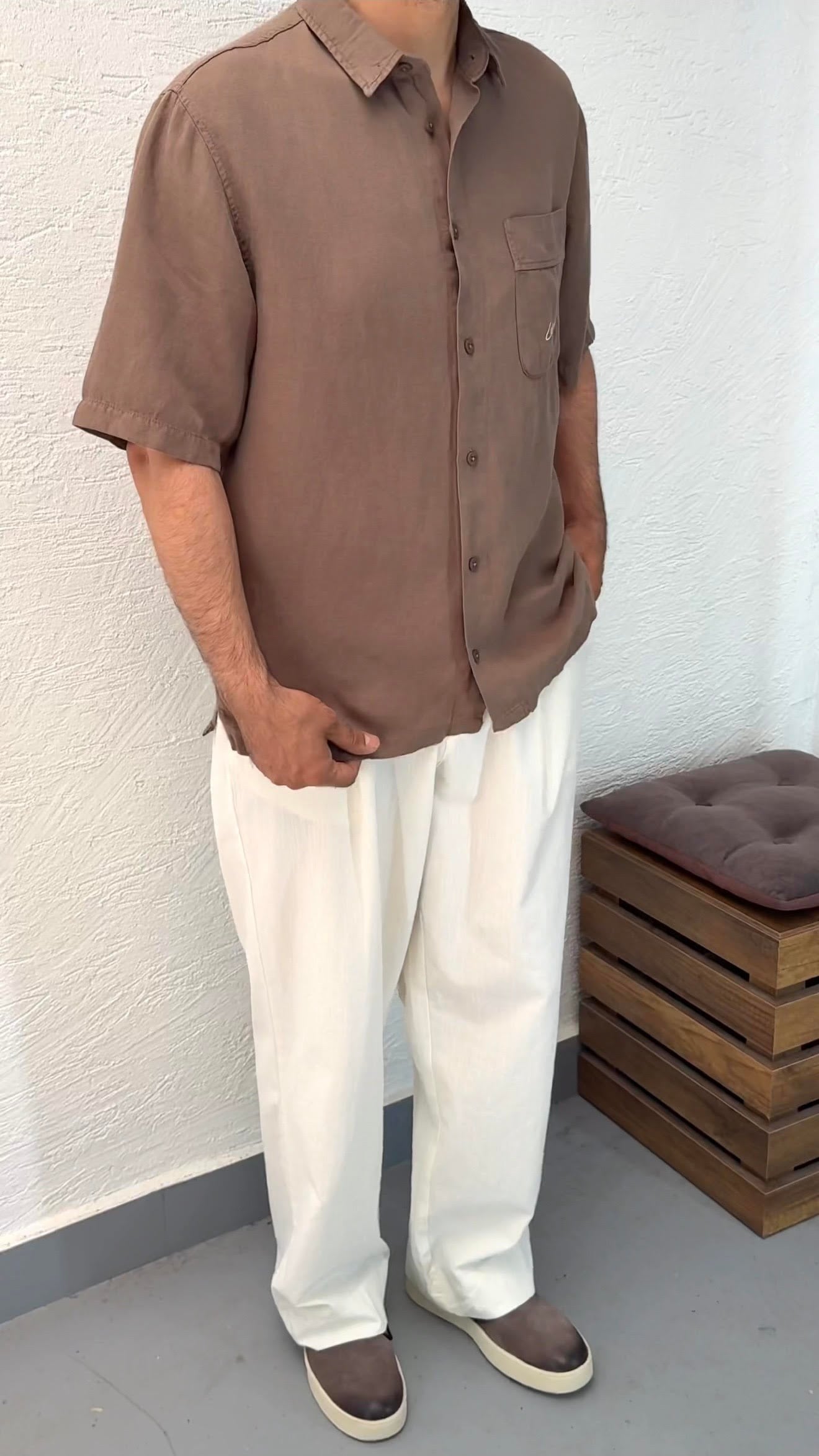 Oversize Cep Detay Arkası Baskılı TShirt