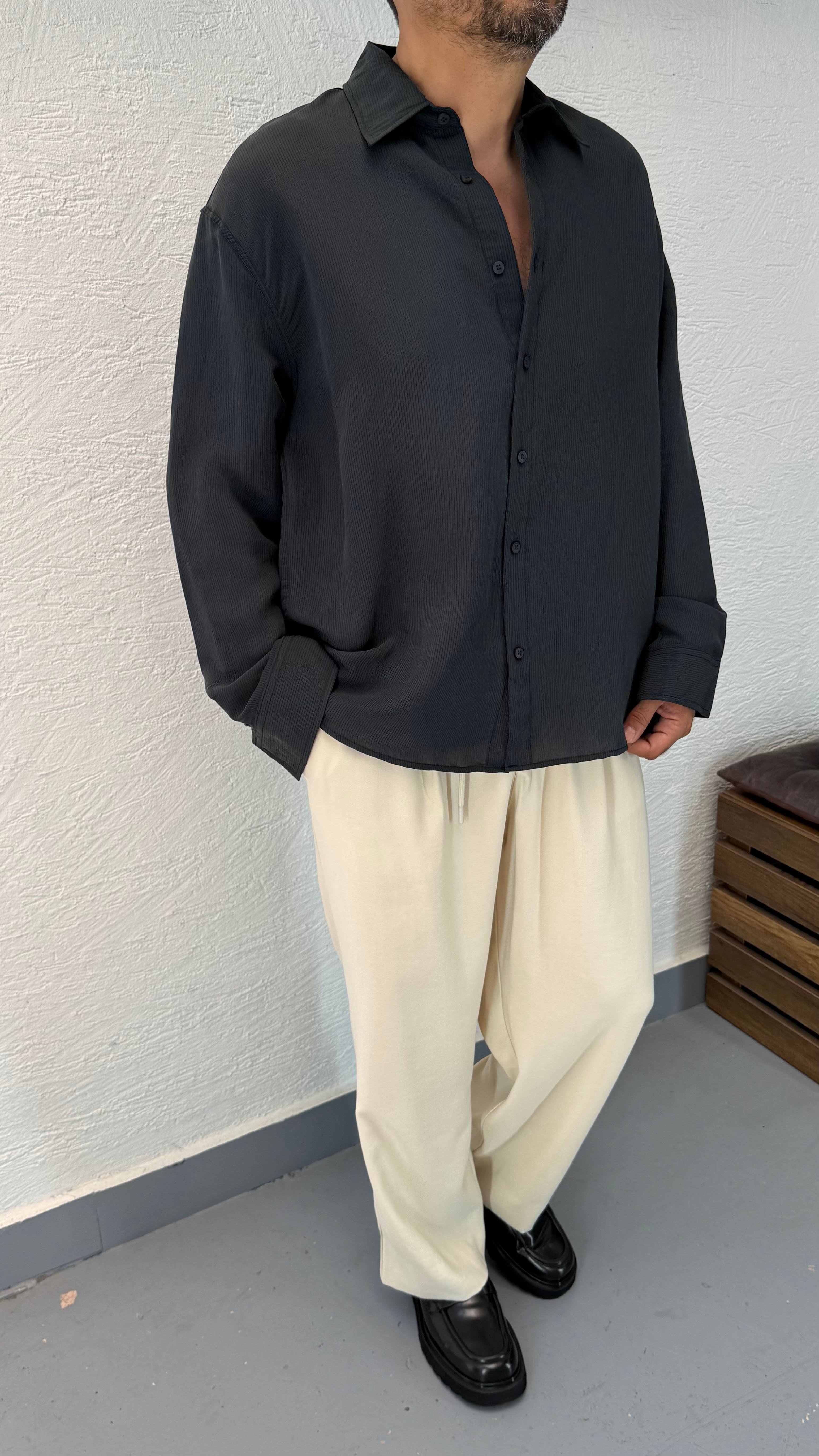 Oversize Çizgi Detay Gömlek