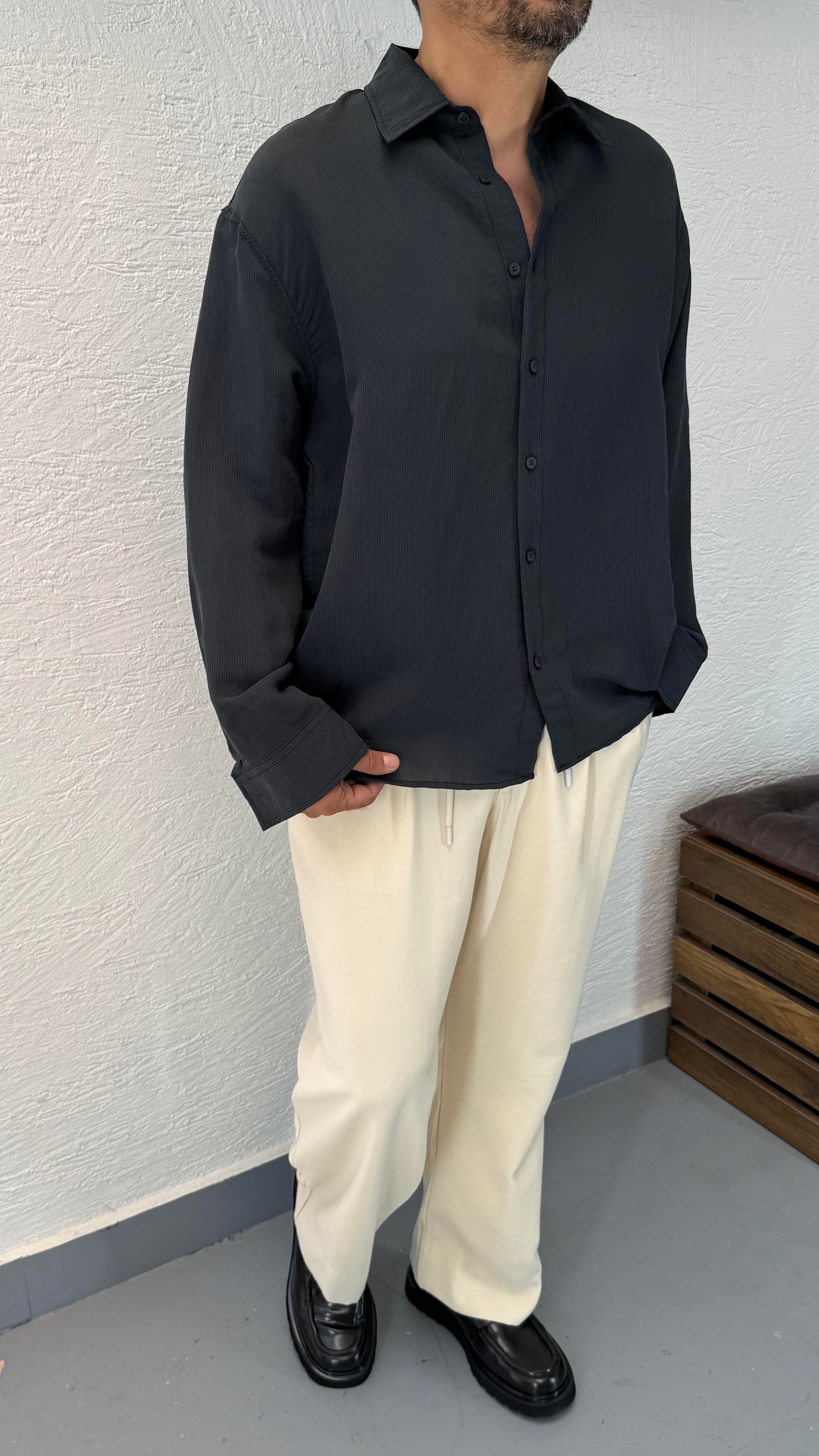 Oversize Çizgi Detay Gömlek