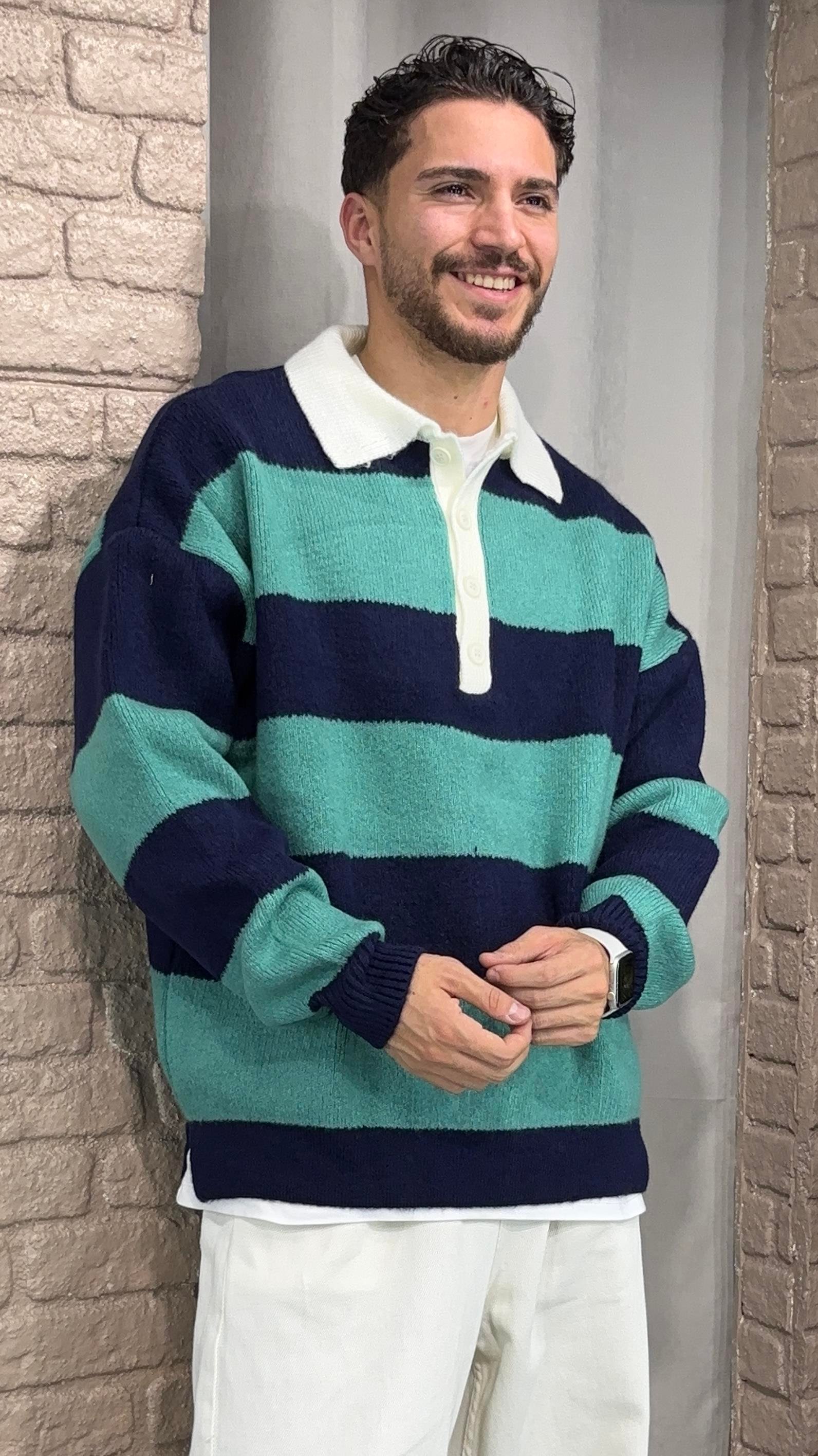 Oversize Çizgili Yün Triko