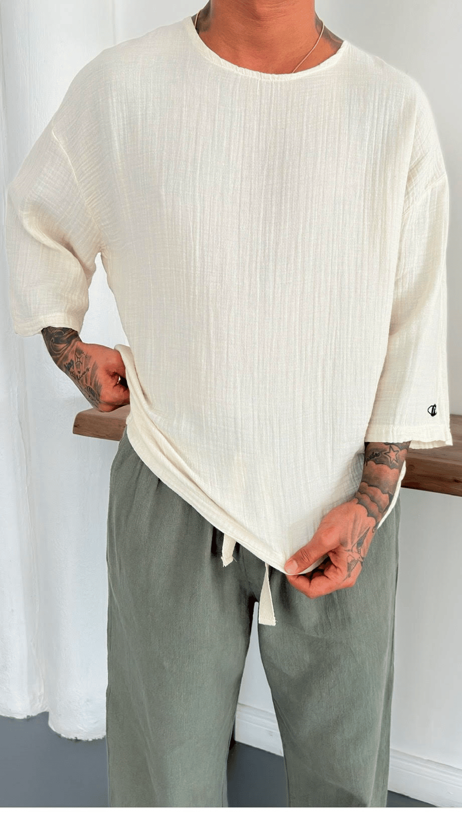 Oversize Fakir Kol Müslin Kumaş TShirt