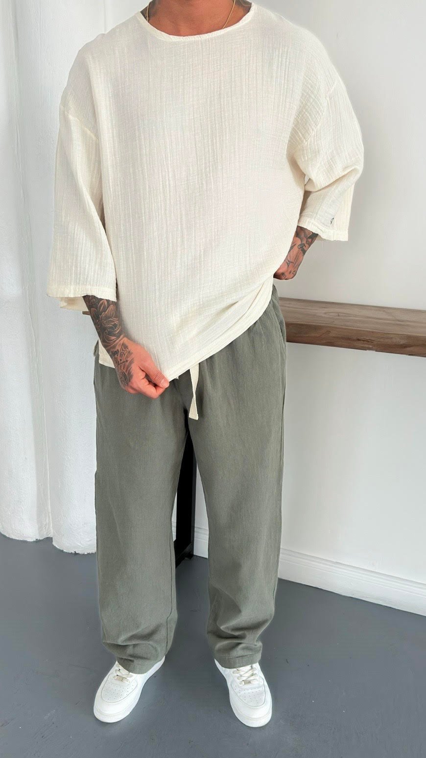 Oversize Fakir Kol Müslin Kumaş TShirt