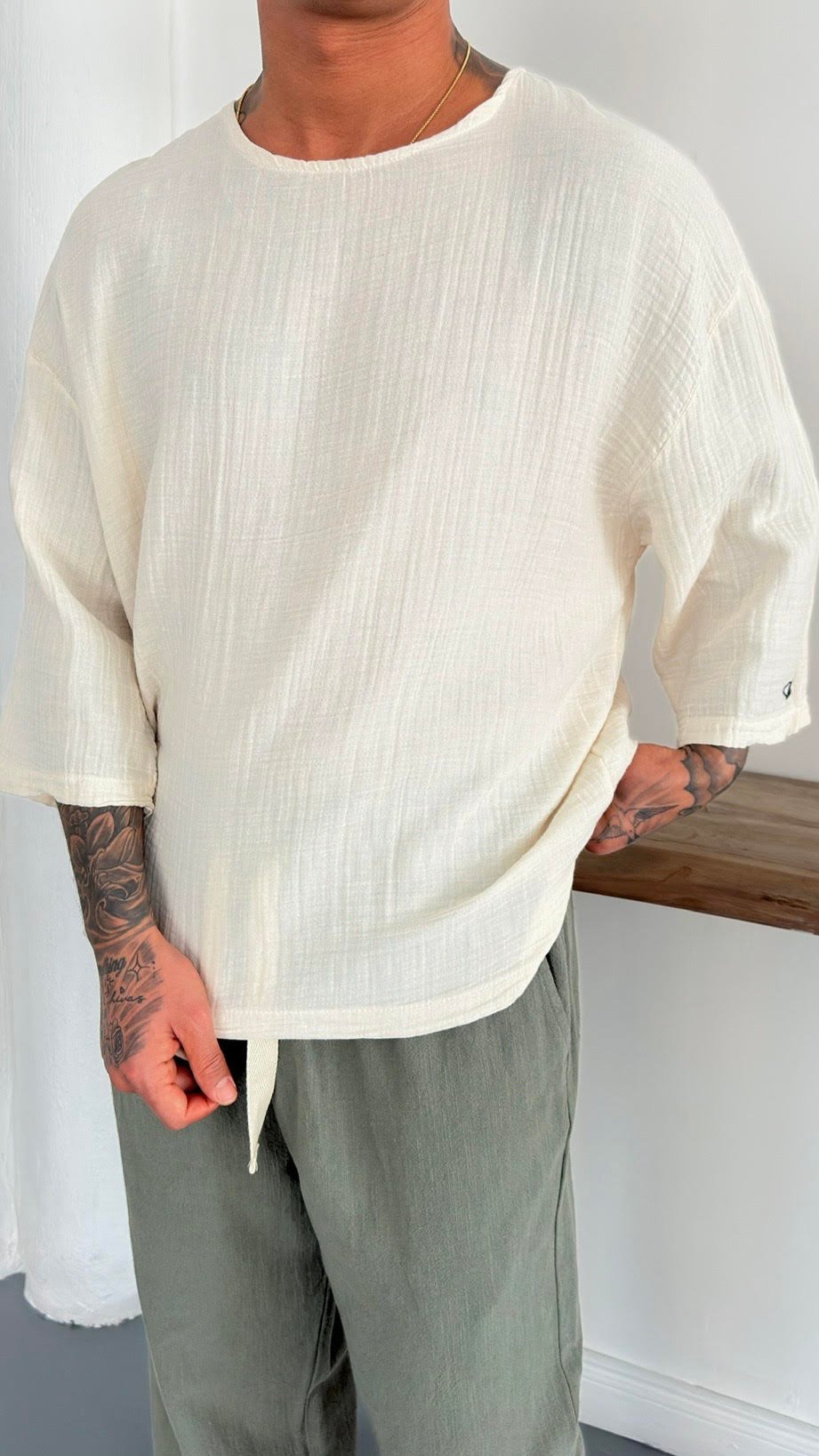 Oversize Fakir Kol Müslin Kumaş TShirt