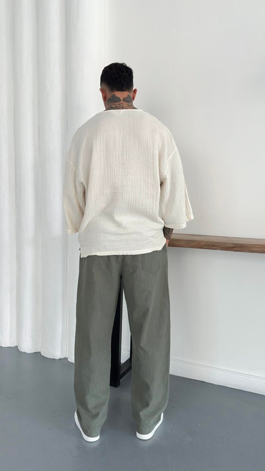 Oversize Fakir Kol Müslin Kumaş TShirt