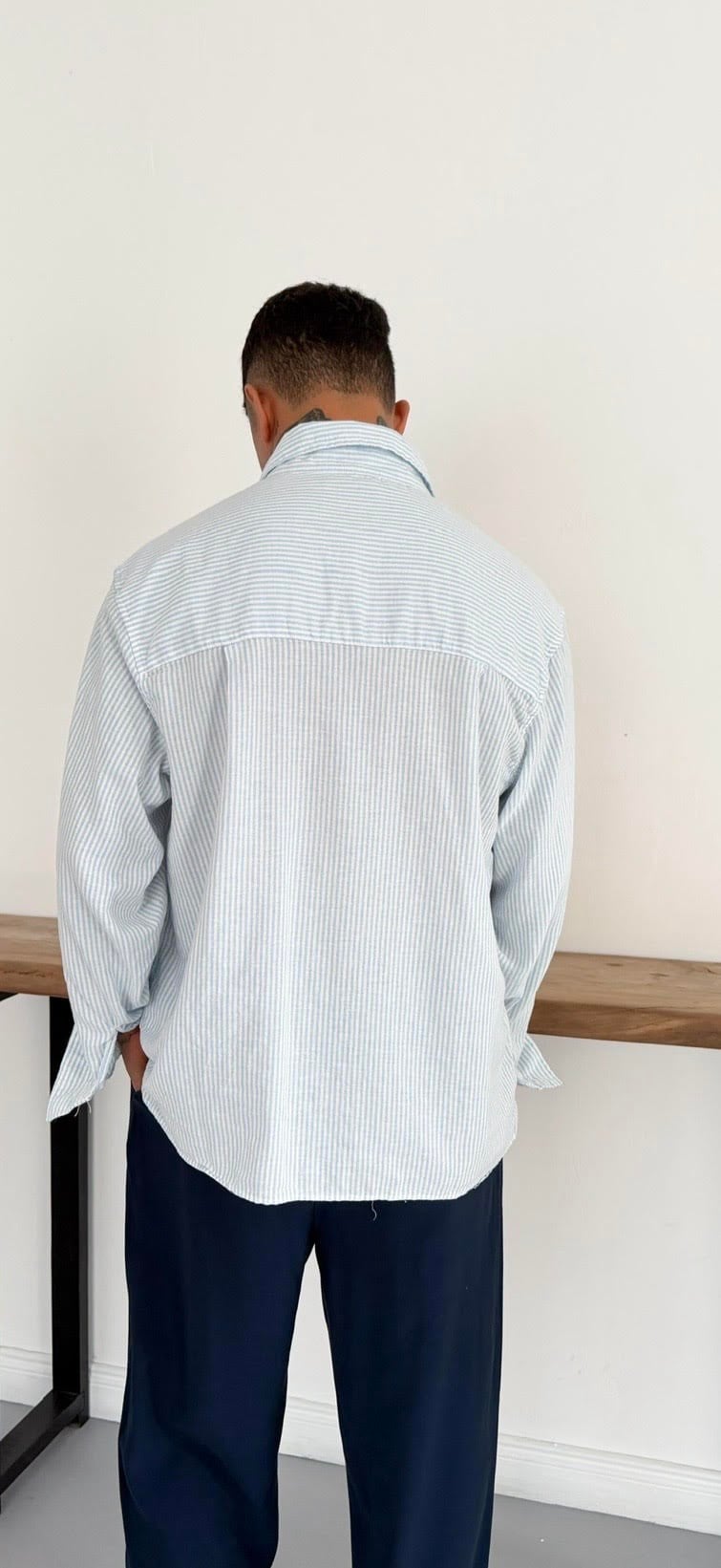 Oversize Pamuk Keten Nakış Detay Gömlek