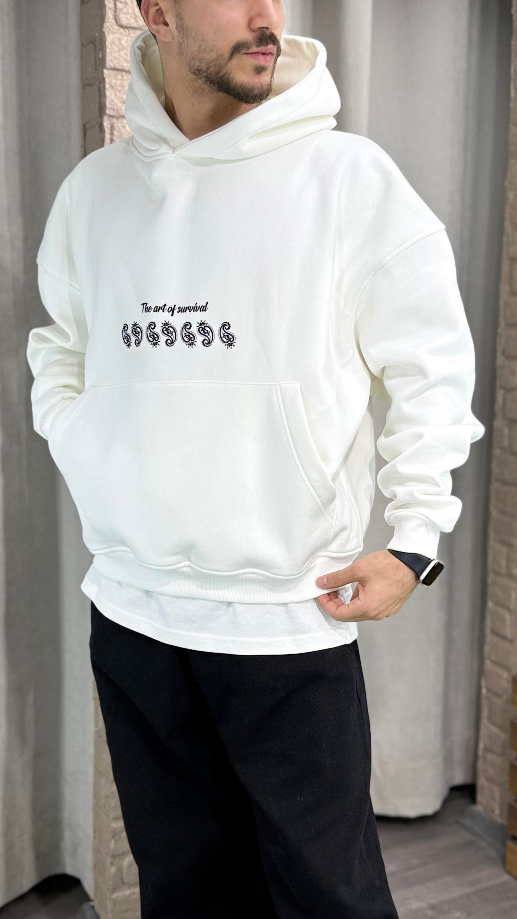 Oversize Şardonlu Kapüşonlu Baskılı Sweatshirt