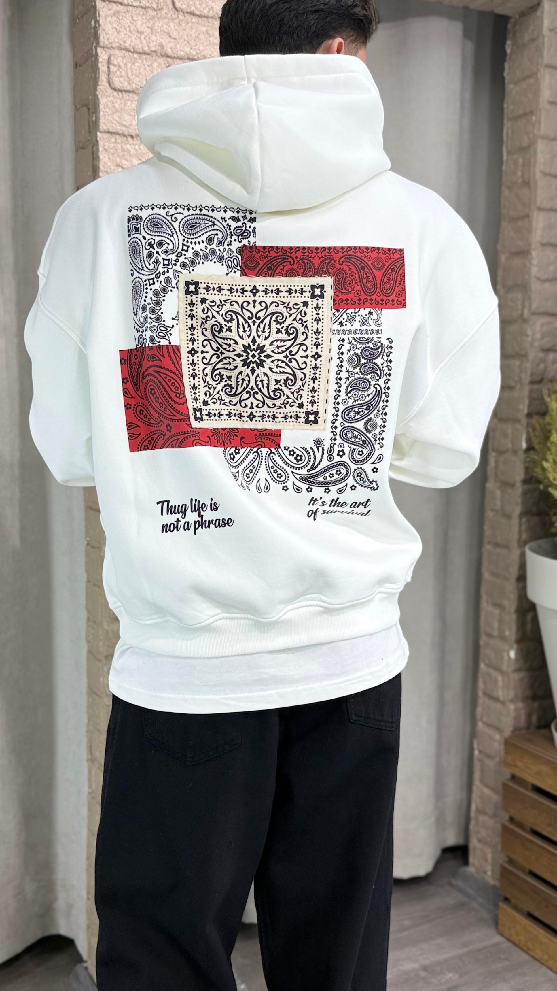 Oversize Şardonlu Kapüşonlu Baskılı Sweatshirt