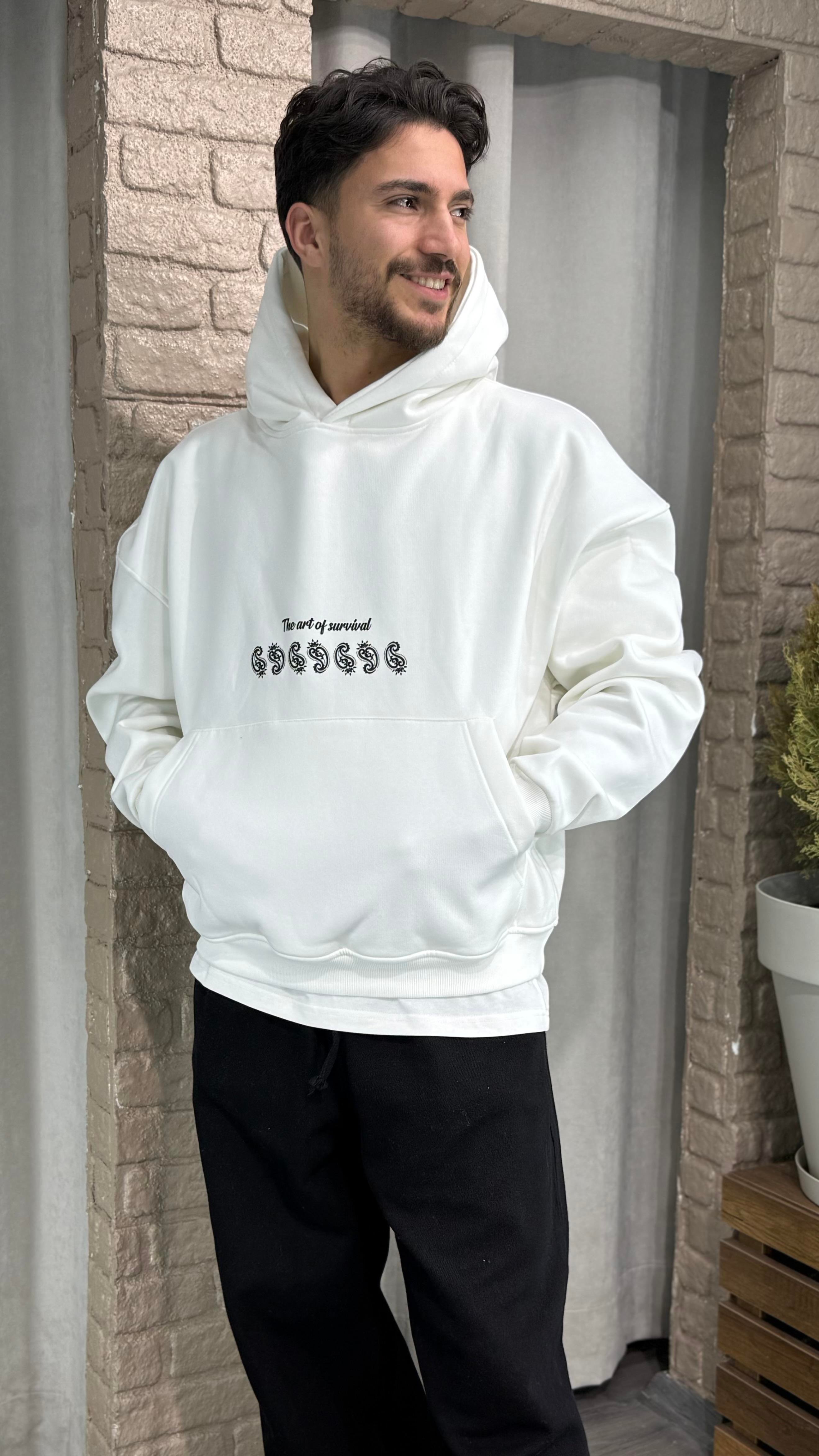 Oversize Şardonlu Kapüşonlu Baskılı Sweatshirt