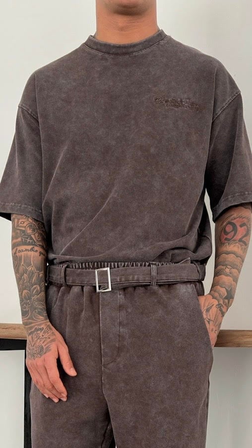 Oversize Yıkamalı Nakış Detay TShirt