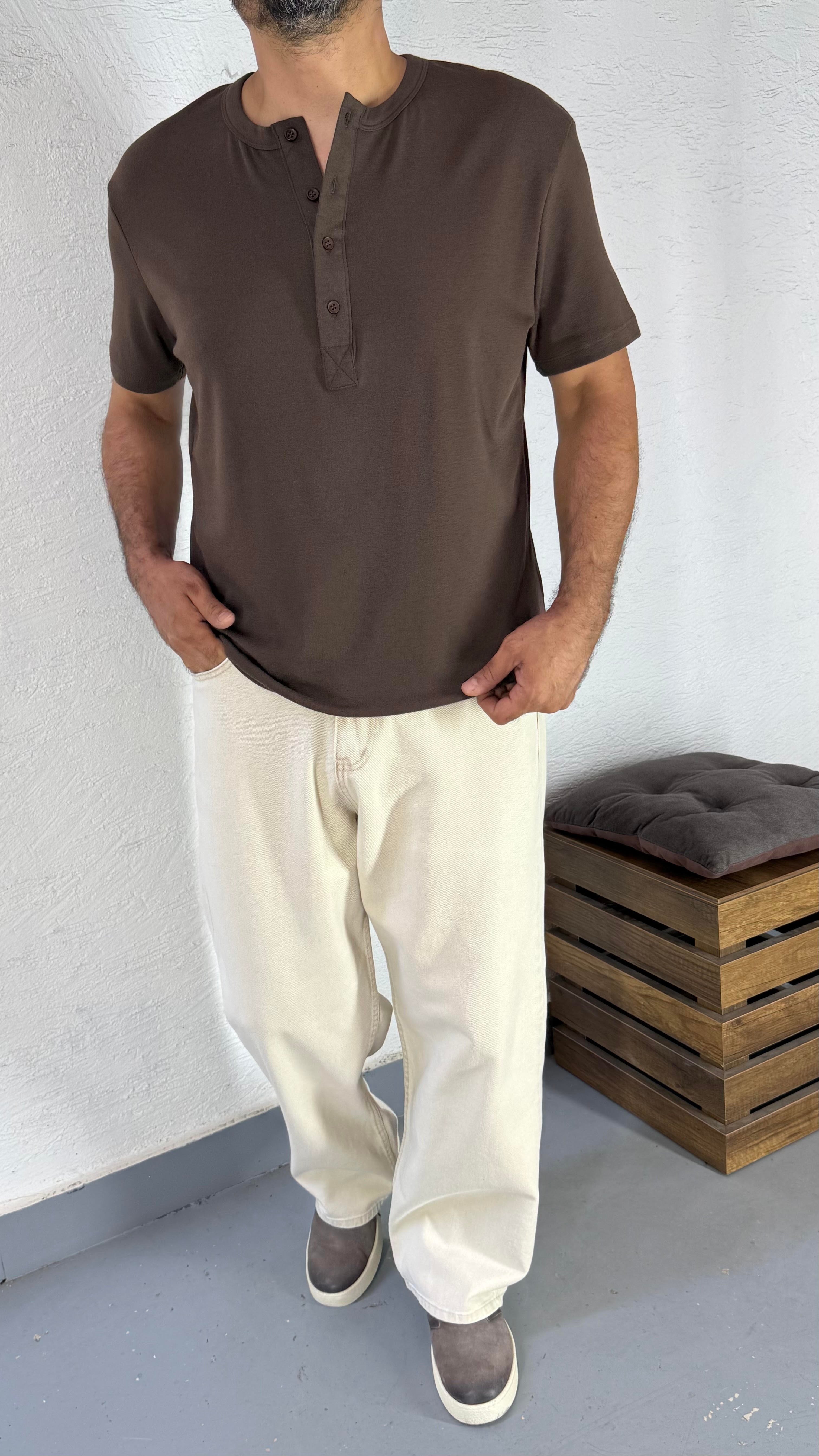 Pamuk Henley Yaka Tshirt