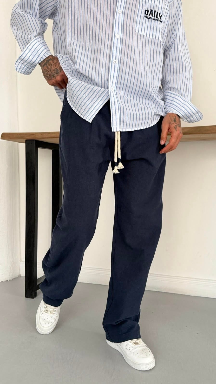 Pamuk Keten Beli Lastikli Baggy Pantolon