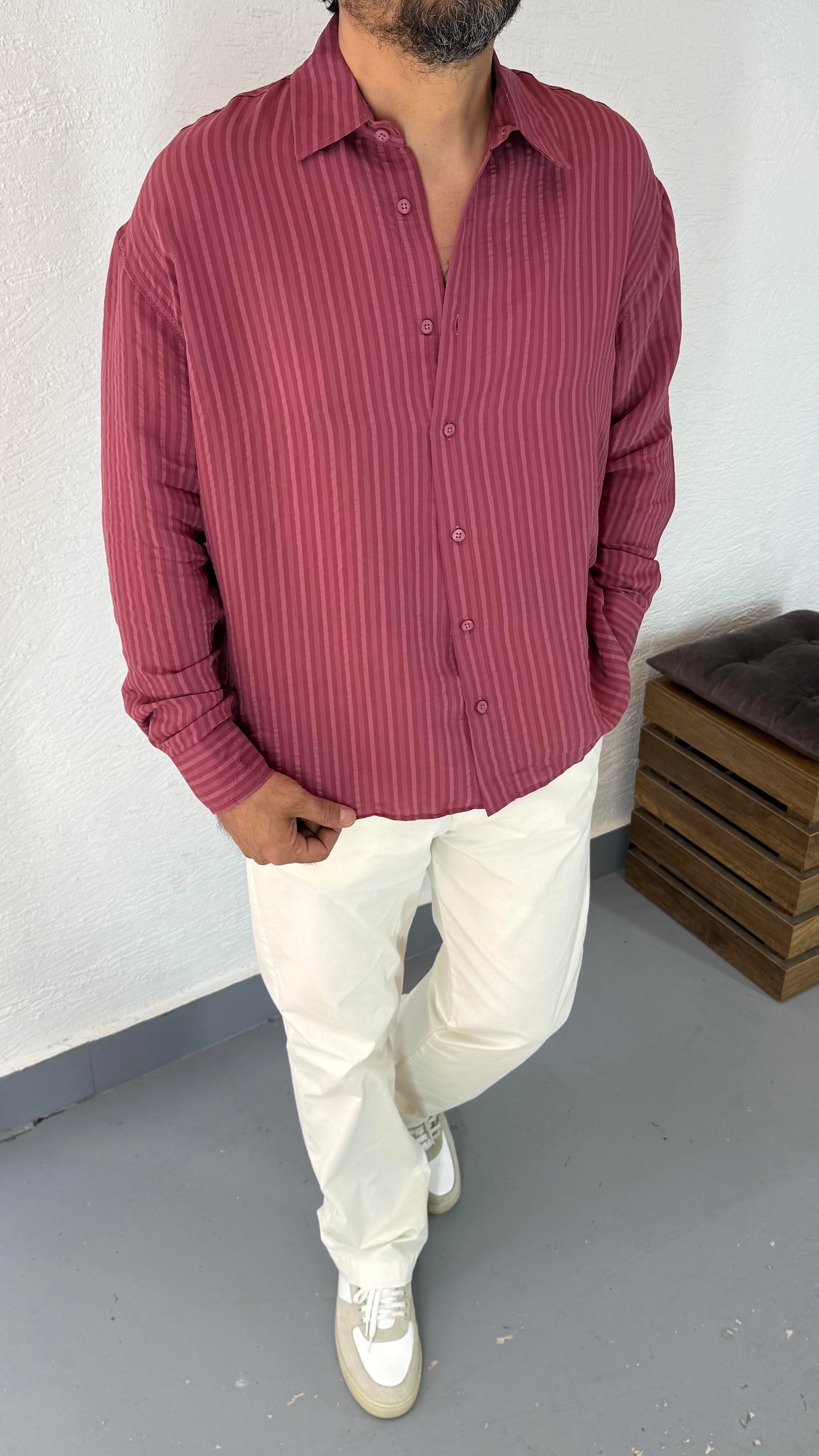 Tensel Çizgi Detay Oversize Gömlek 
