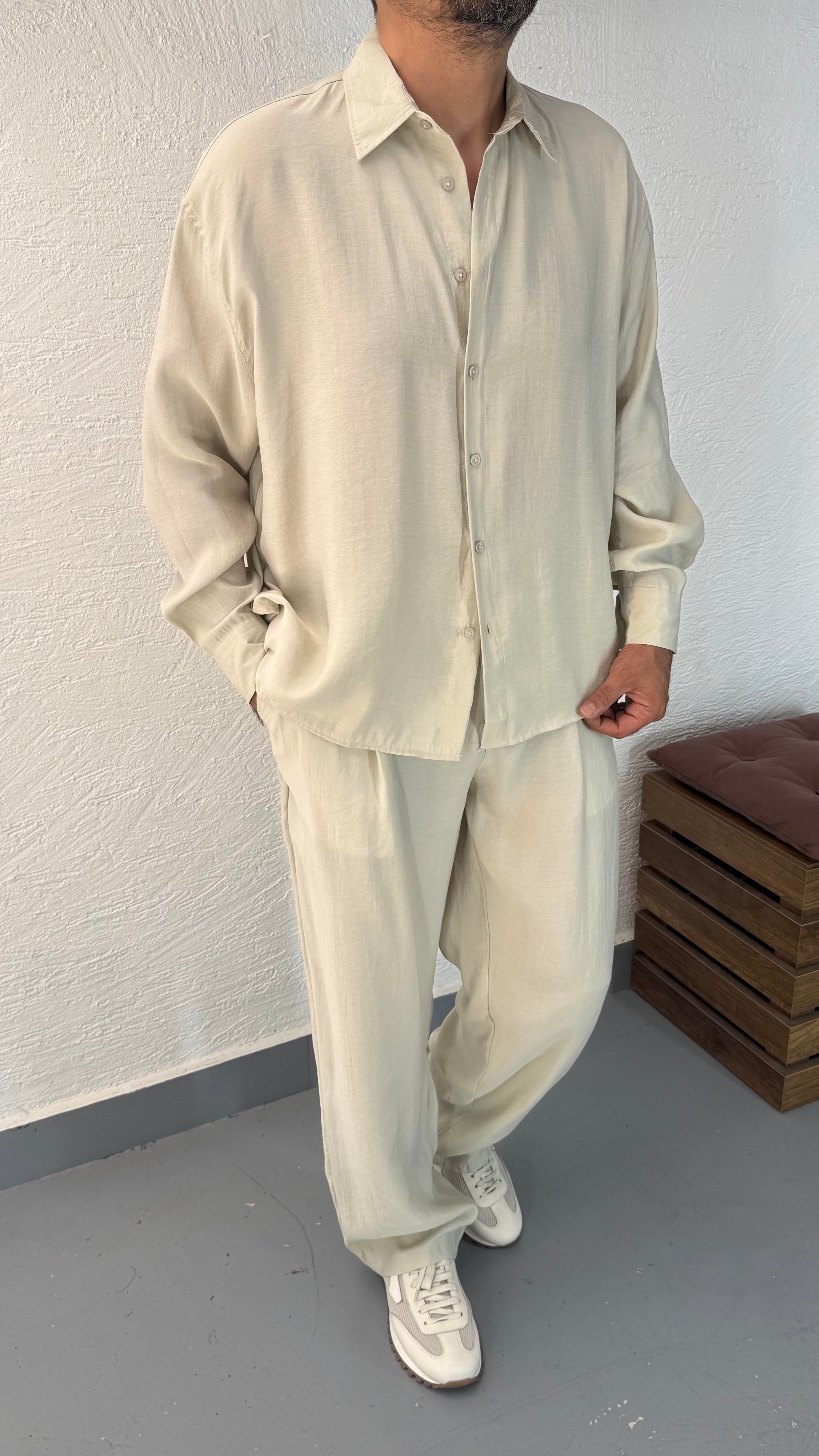 Tensel Oversize Gömlek Ve Kemerli Baggy Pantolon