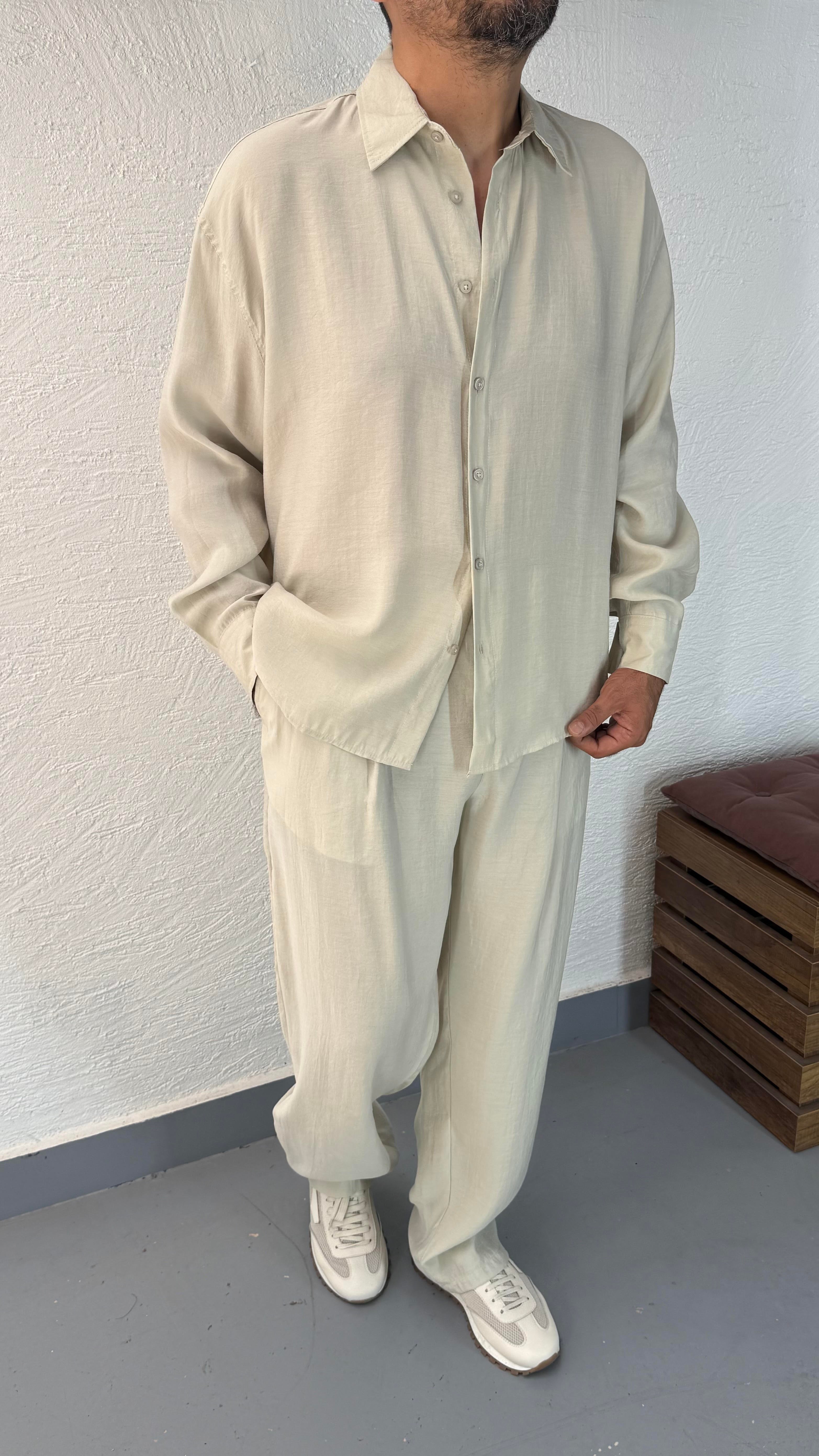 Tensel Oversize Gömlek Ve Kemerli Baggy Pantolon