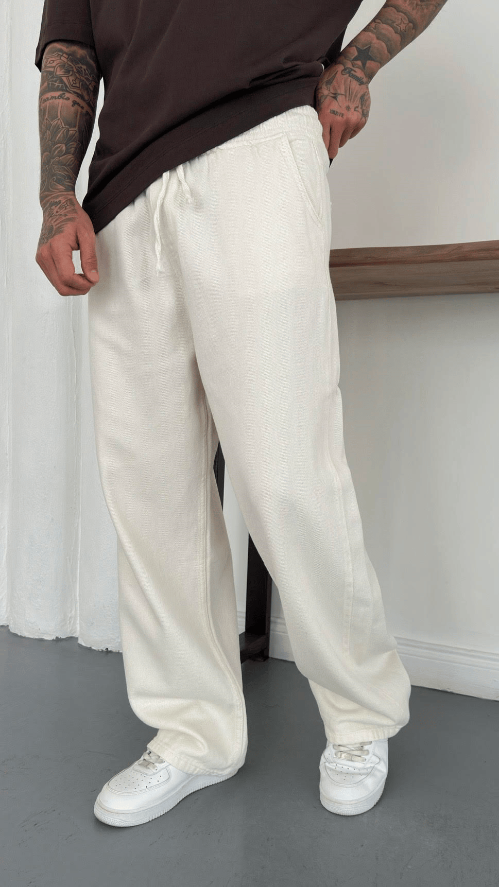 Ultra Baggy Gabardin Kıırk Beyaz Pantolon
