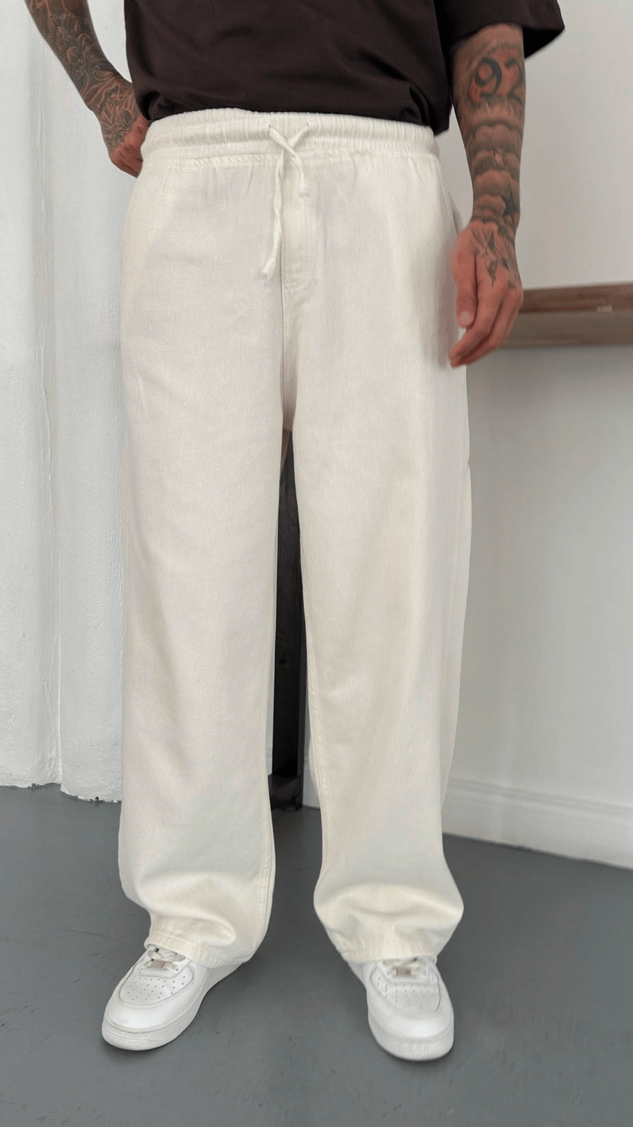 Ultra Baggy Gabardin Kıırk Beyaz Pantolon