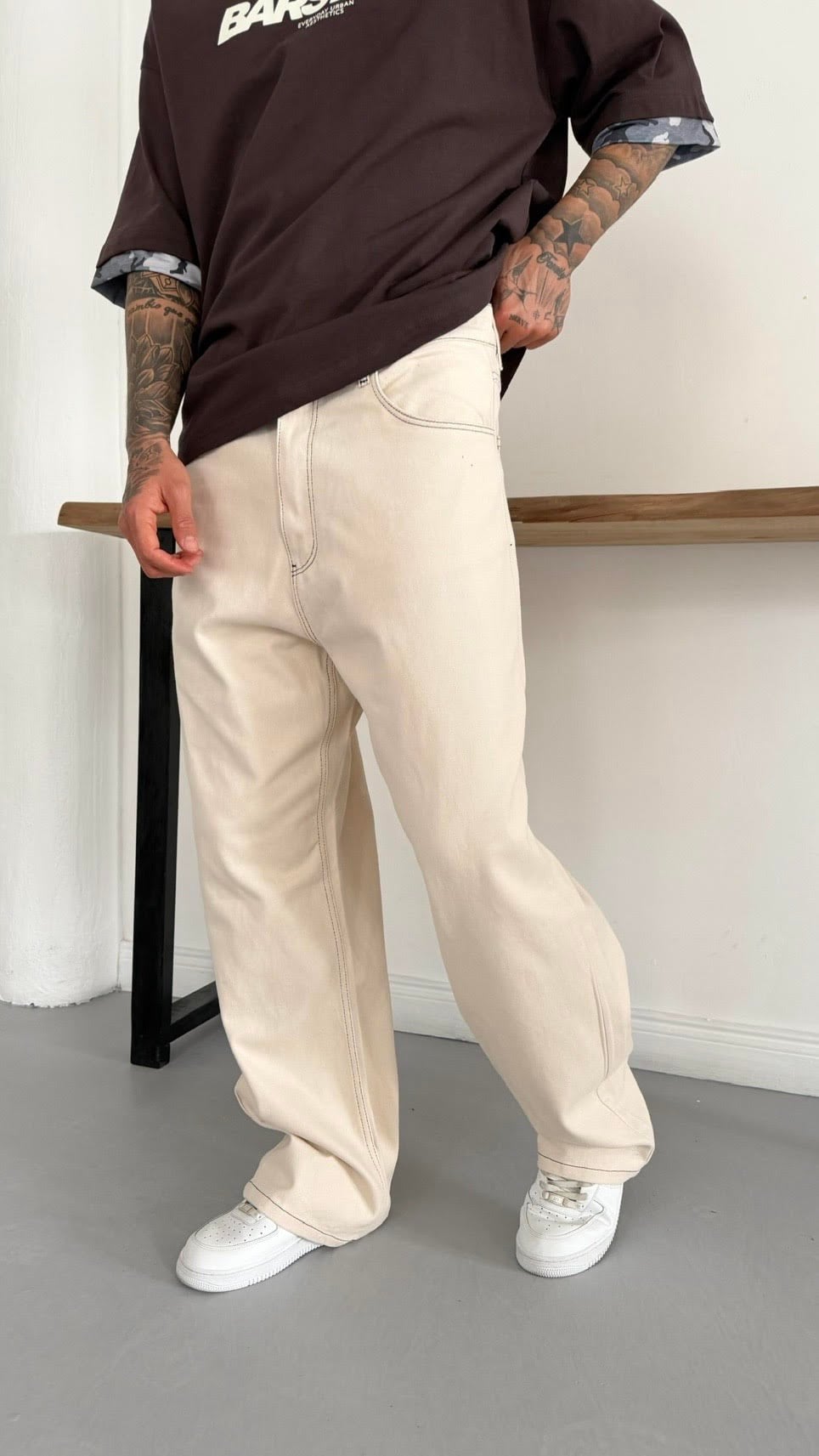 Ultra Bol Baggy Siyah Dikişli Pantolon