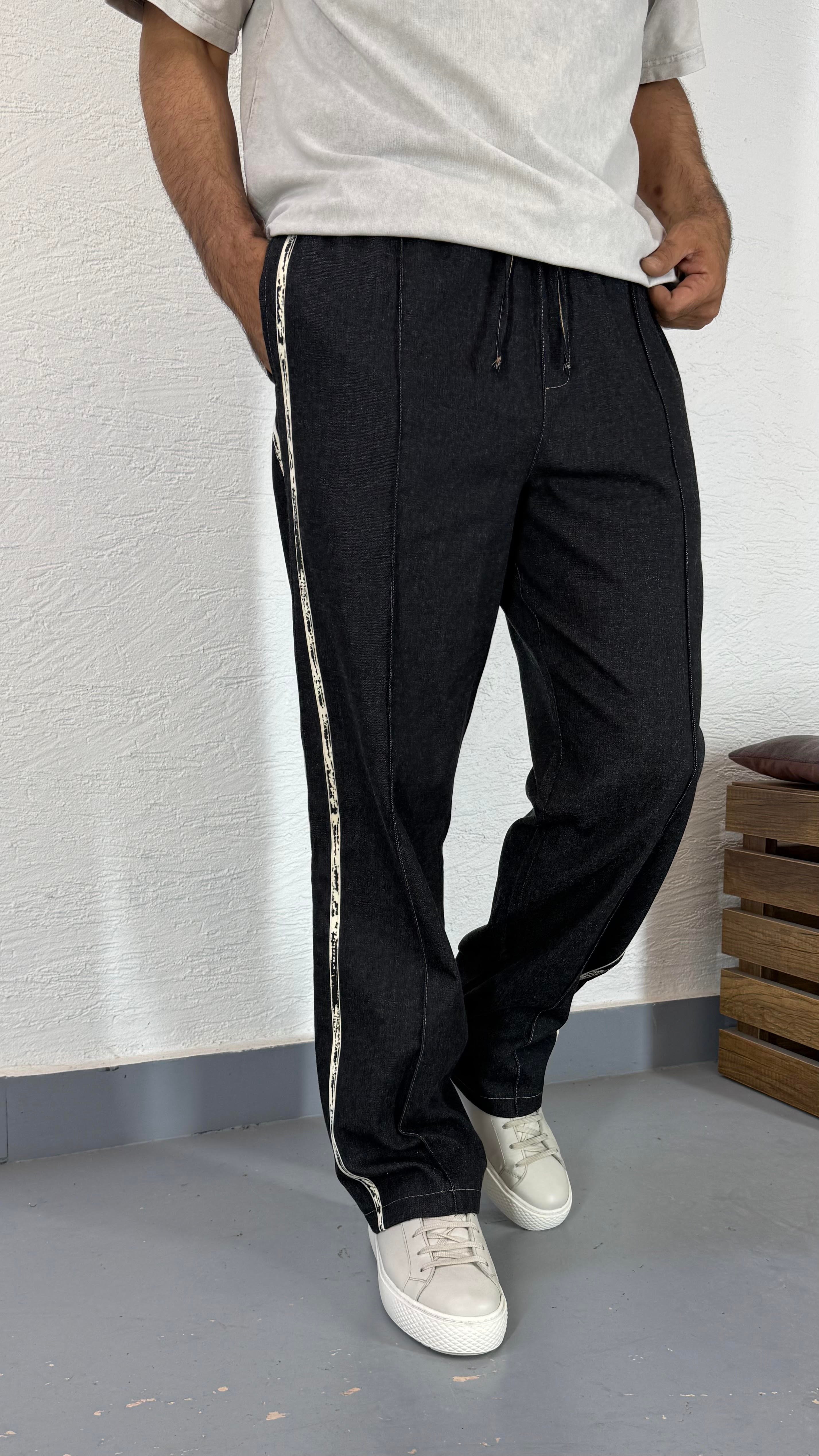 Yan Şerti Detay Baggy İnce Denim