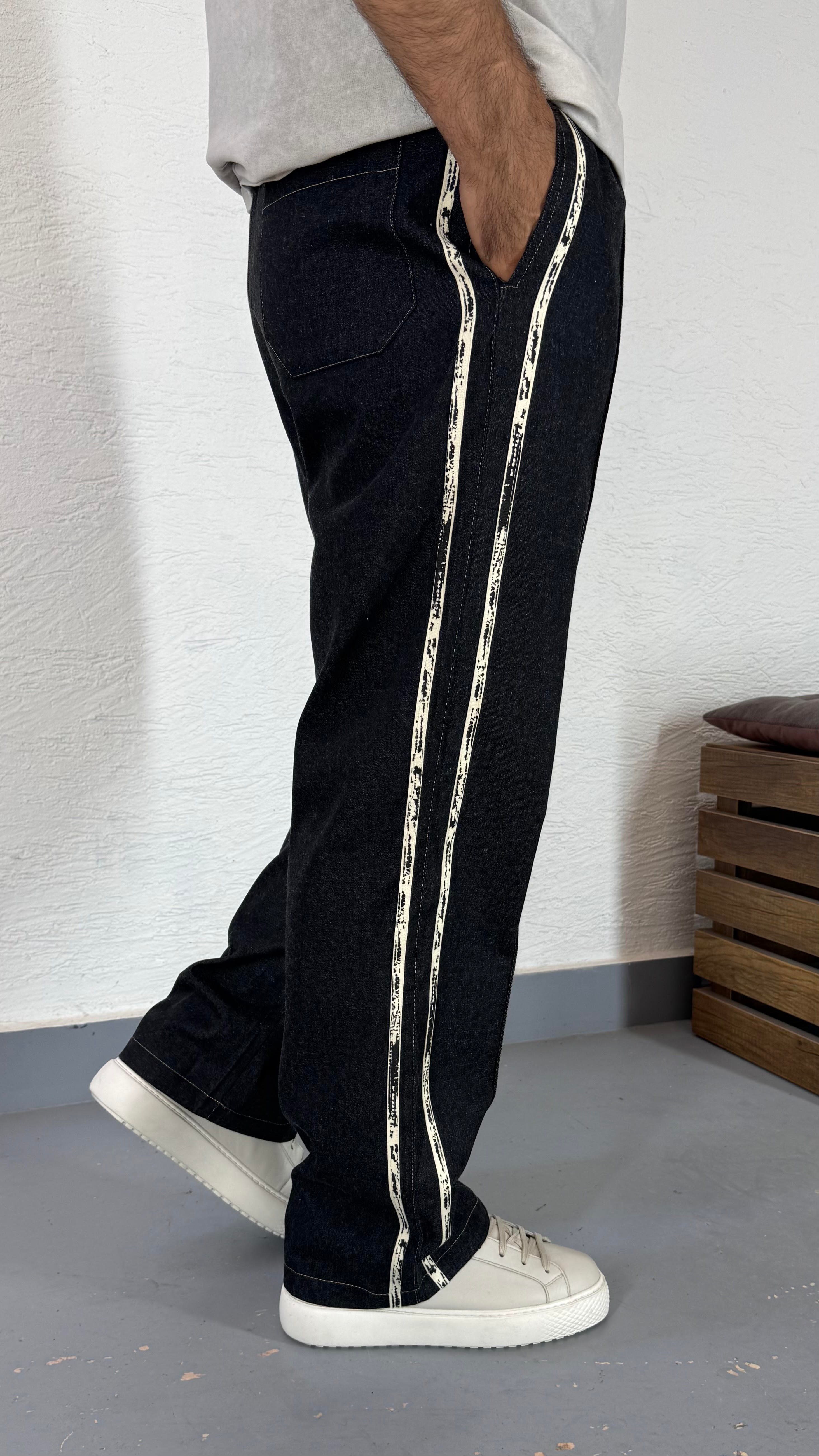Yan Şerti Detay Baggy İnce Denim