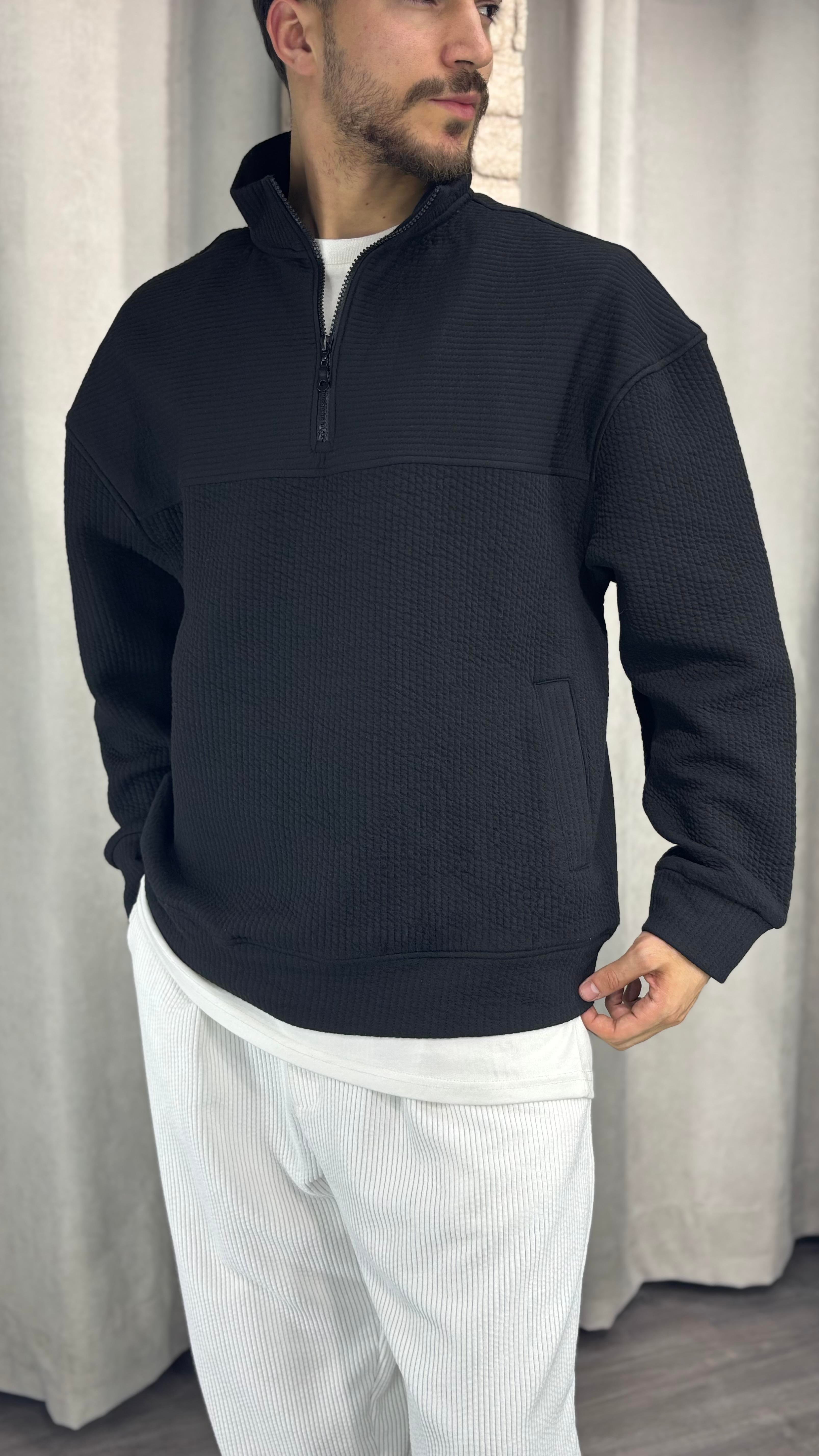 Yarım Fermuarlı Oversize Sweatshirt