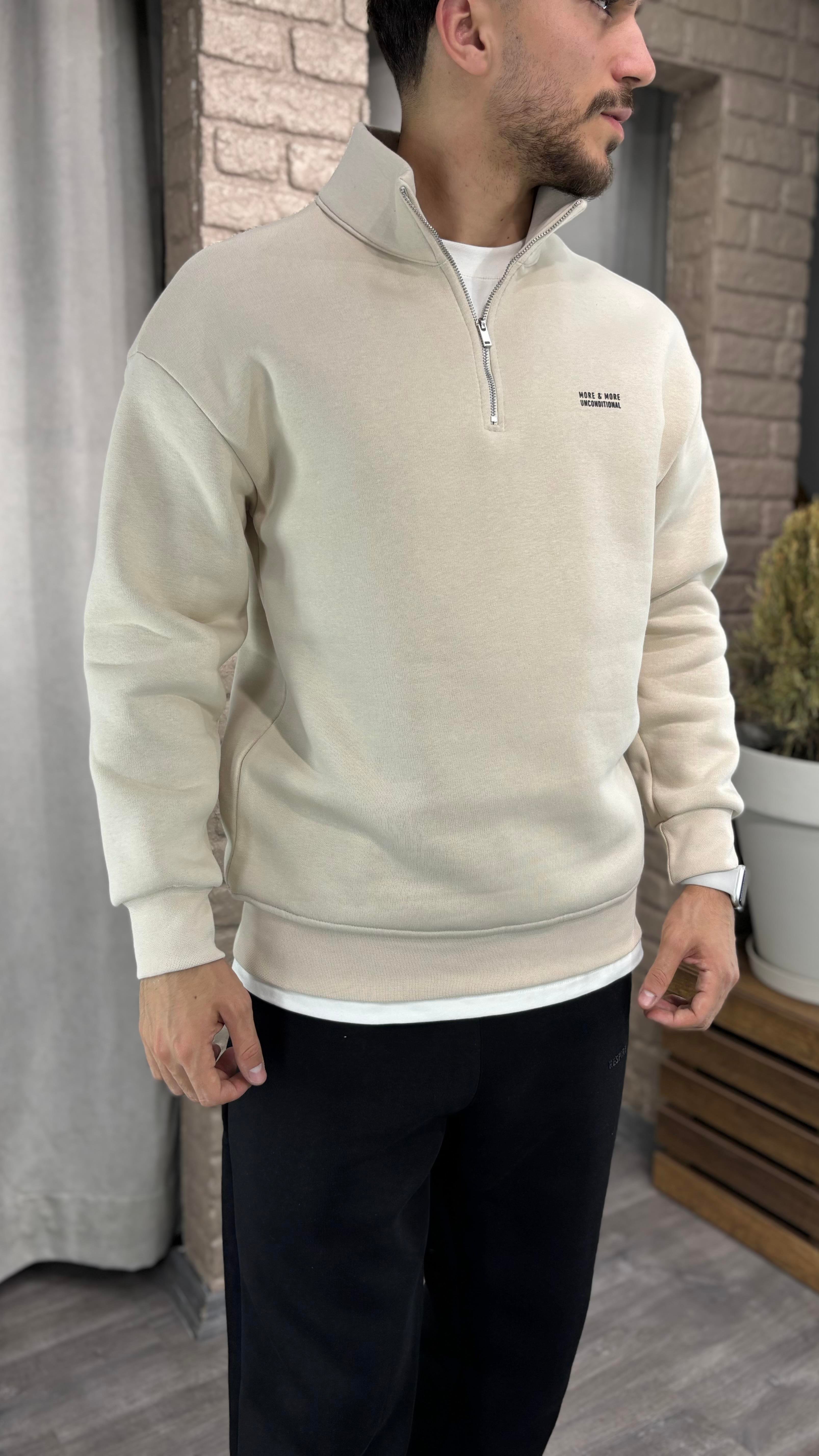 Yarım Fermuarlı Şardonlu  Sweatshirt
