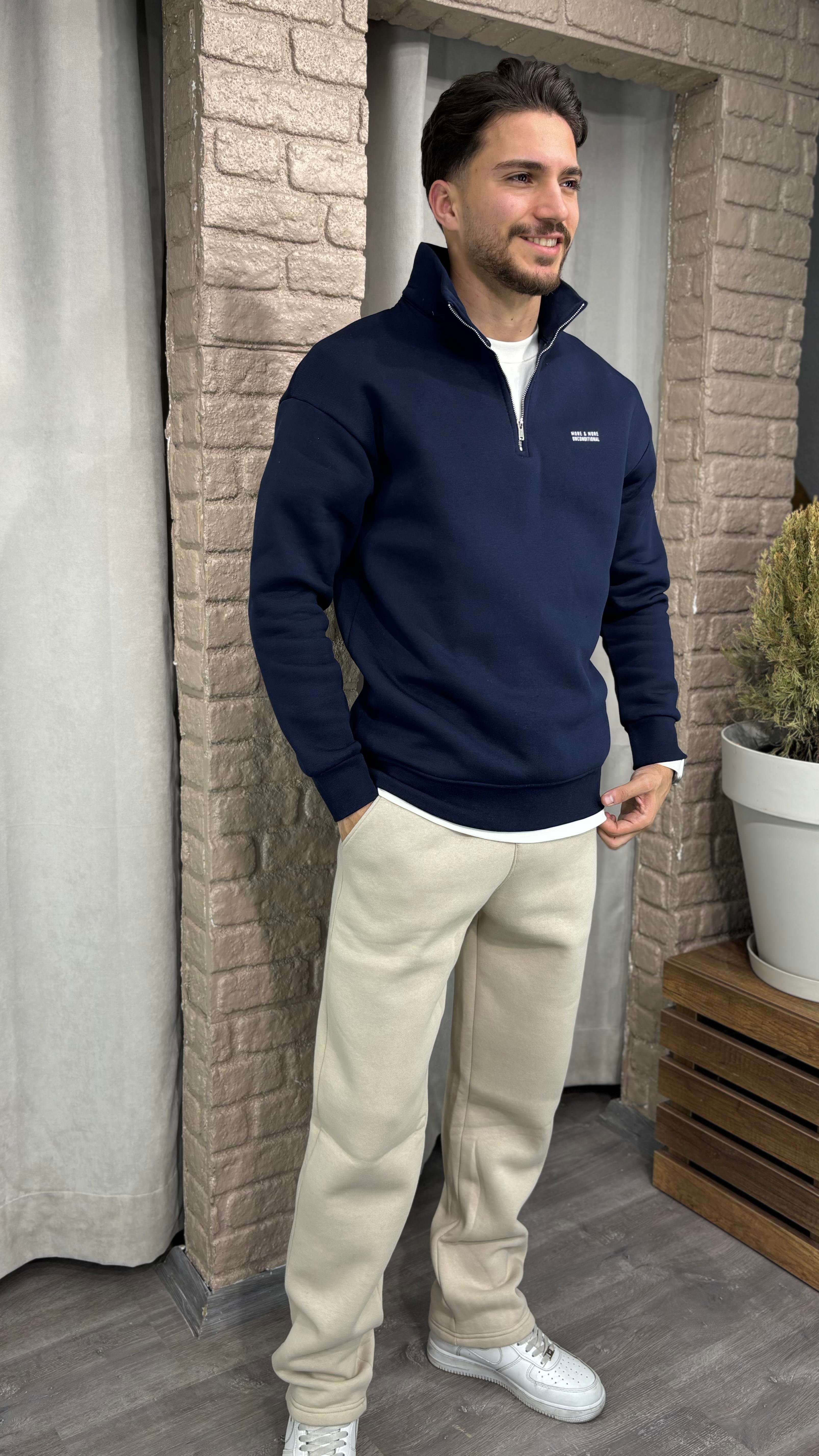 Yarım Fermuarlı Şardonlu Sweatshirt