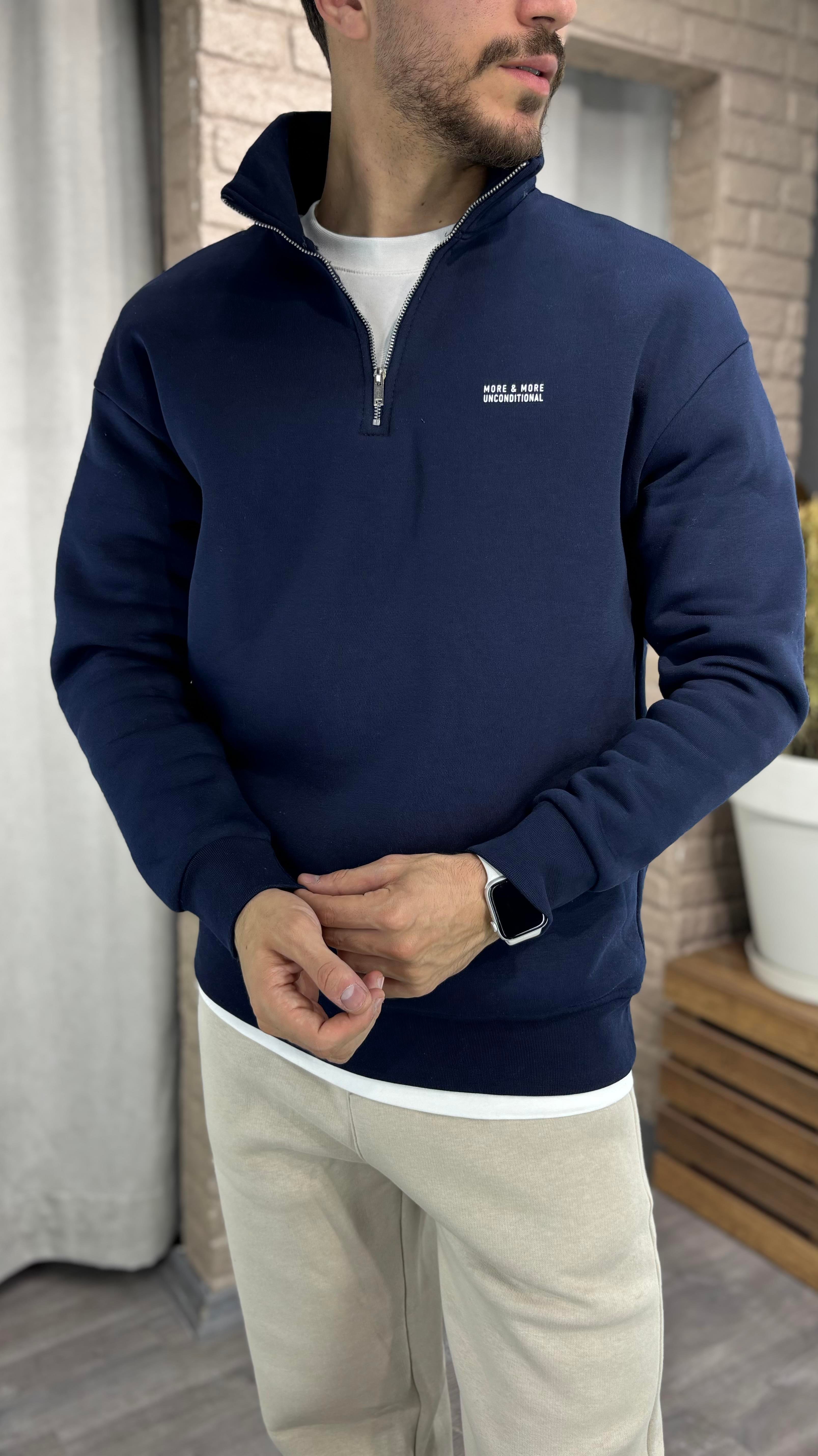 Yarım Fermuarlı Şardonlu Sweatshirt