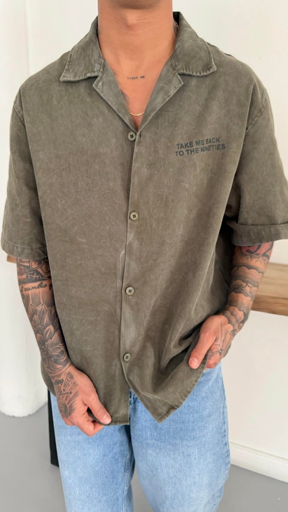 Yıkamalı Baskılı Oversize Gömlek