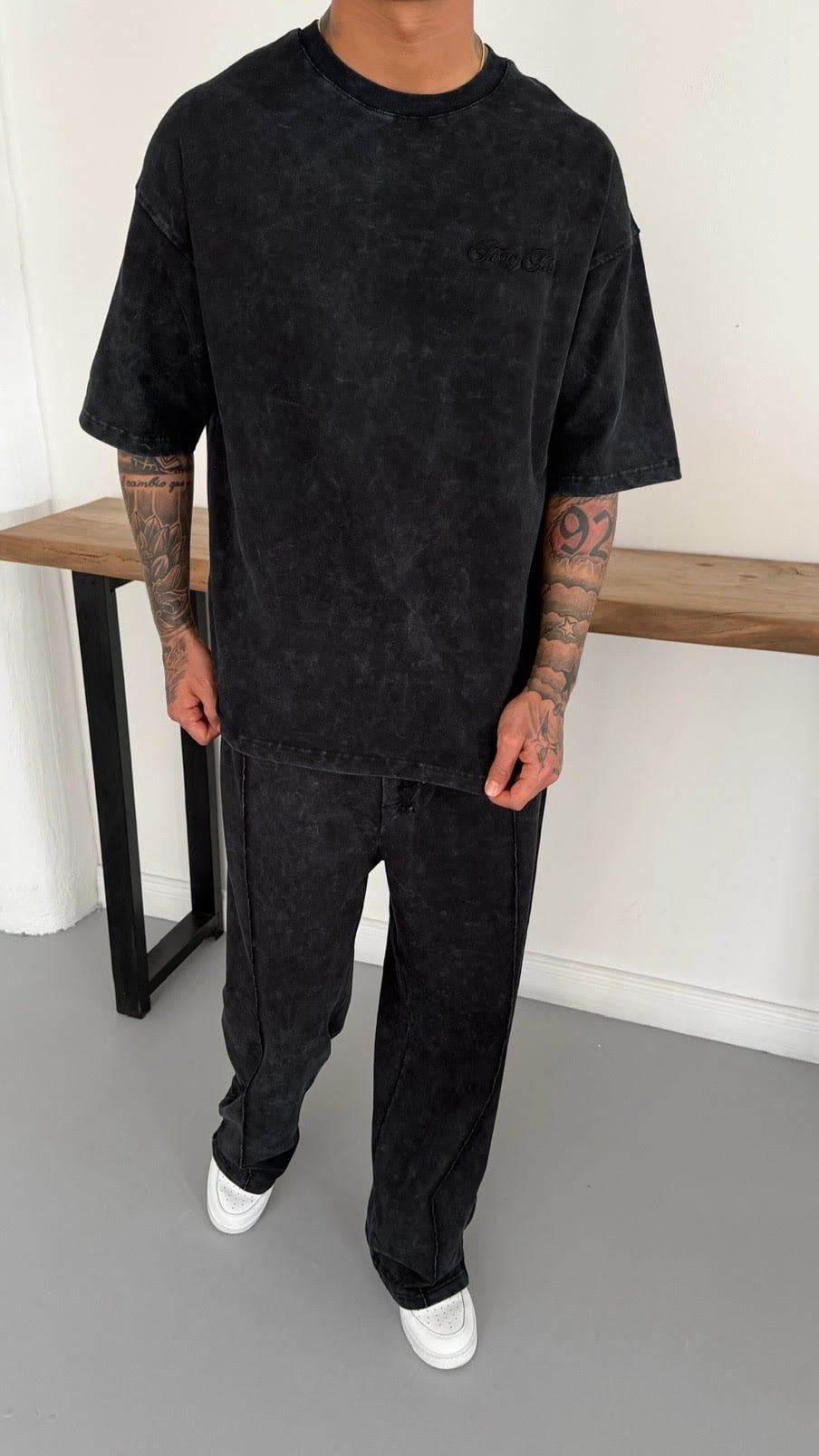 Yıkamalı Oversize 33 TShirt ve Fermuarlı Paça Baggy Eşofman