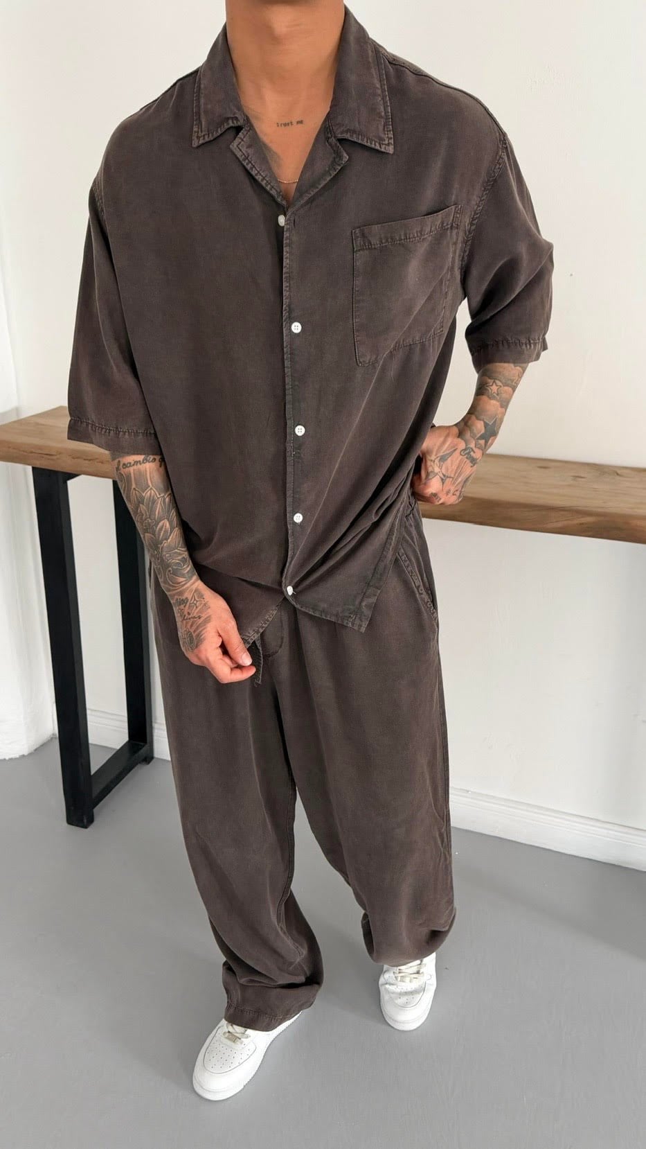 Yıkamalı Oversize Kahve Takım