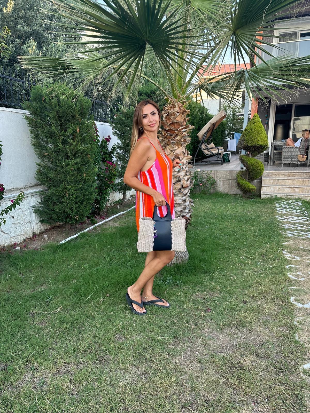 El Örgüsü & Deri Detaylı Çanta