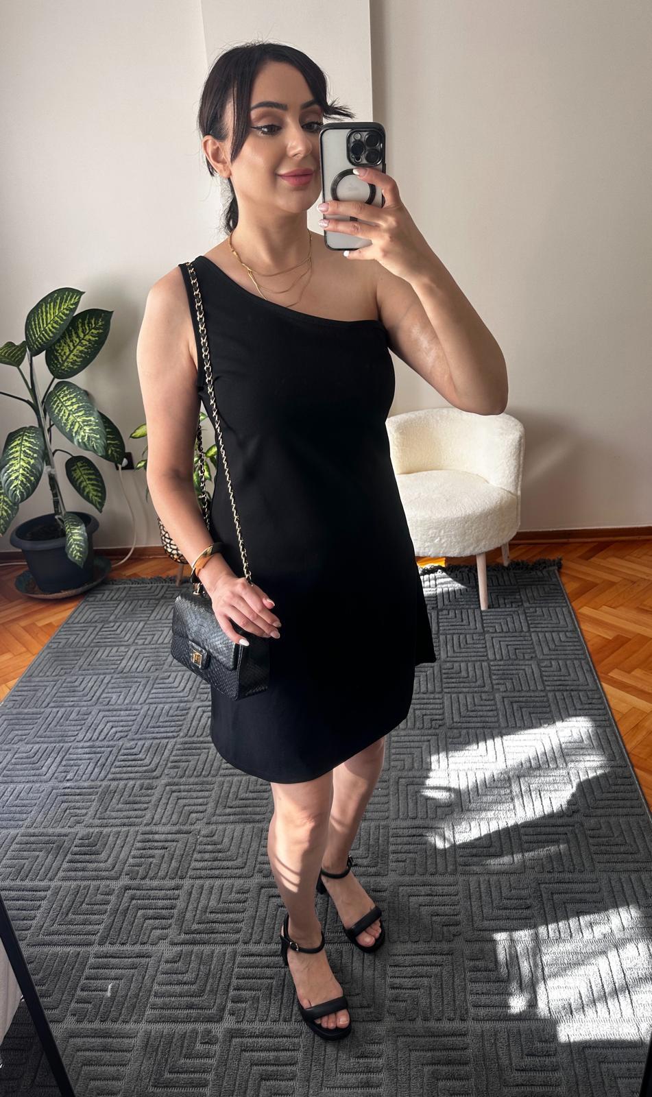 Kadın Tek Omuz Askılı Krep Mini Elbise,24892